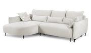 Ecksofa Oblivio mit Schlaffunktion, L-förmig, mit Stauraum, cremefarbener Chenille, linksseitig