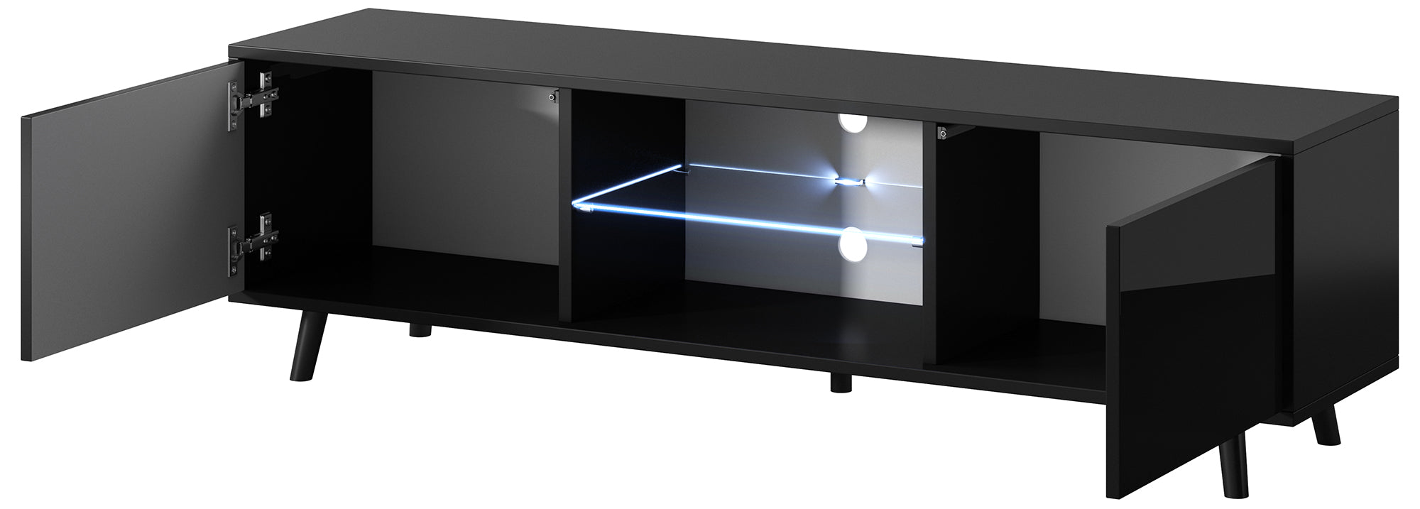 TV-Schrank Lefyr 140 cm Matt Schwarz / Hochglanz Schwarz