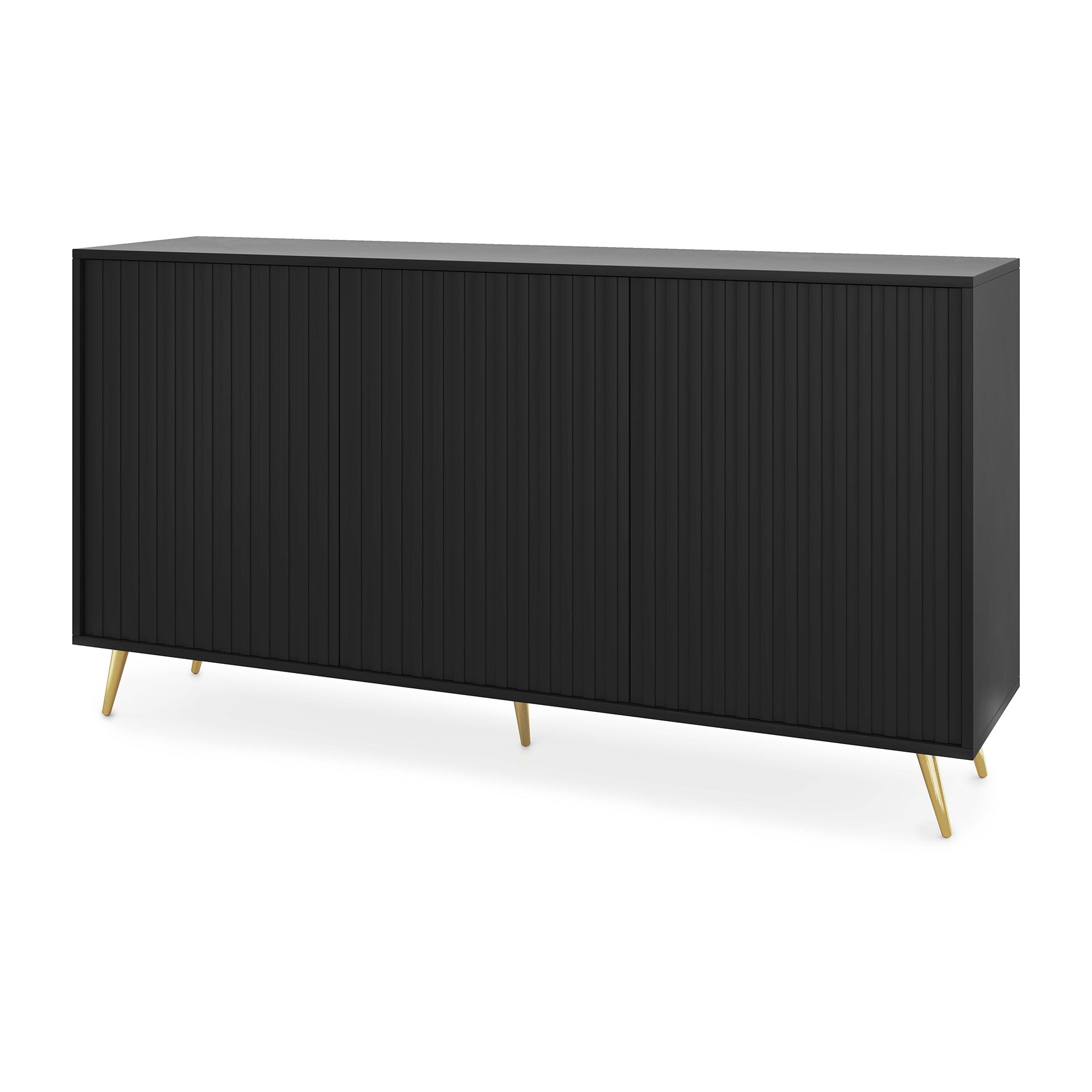 Kommode Bello mit Lamellenfronten, 154 cm, schwarz mit goldenen Beinen