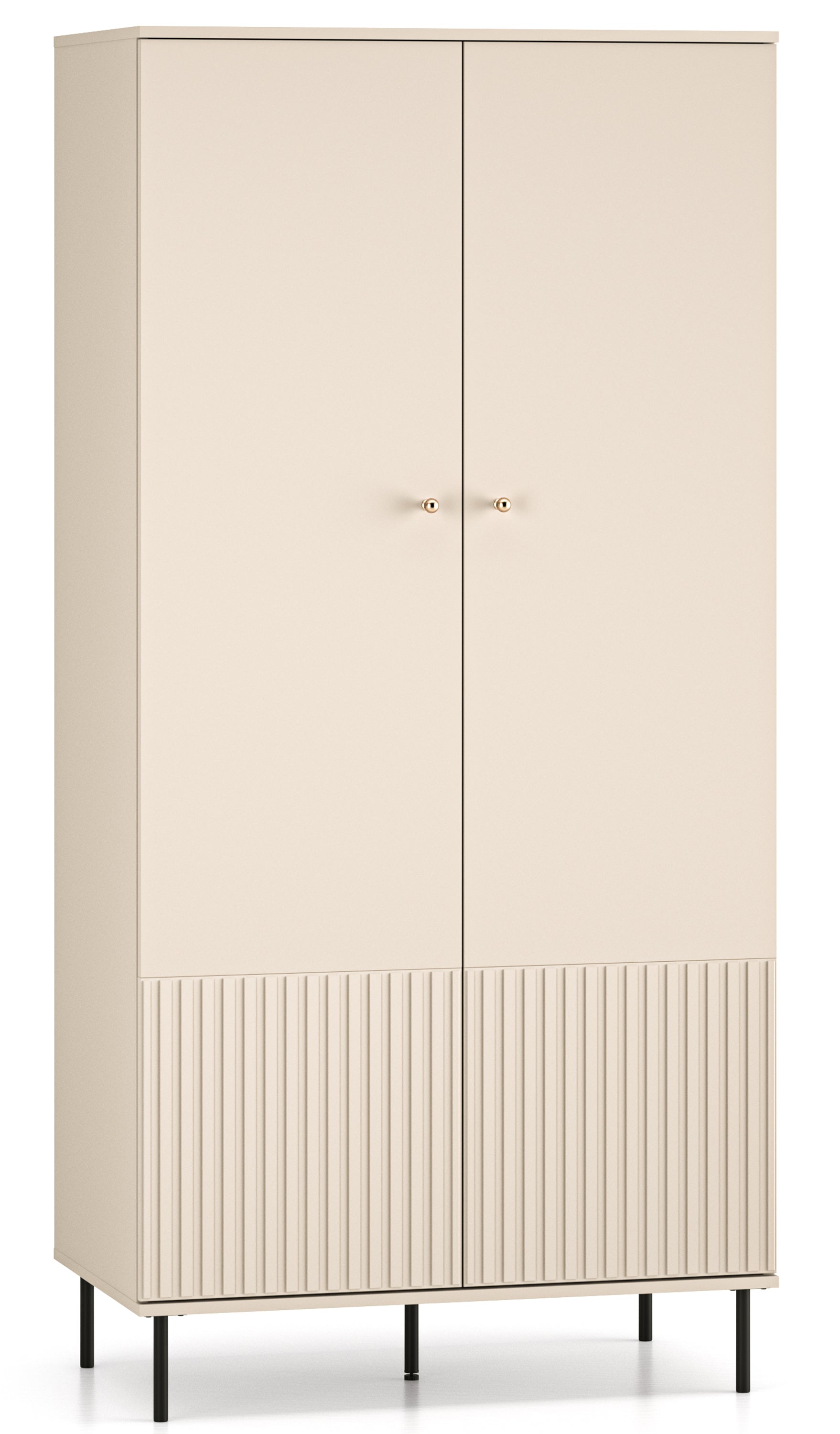 Zweiturige Caletto-Garderobe 92 cm mit dekorativen Lamellen, beige