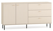 Zweiturige Kommode Caletto mit drei Schubladen, 160 cm, dekorative Lamellen, beige