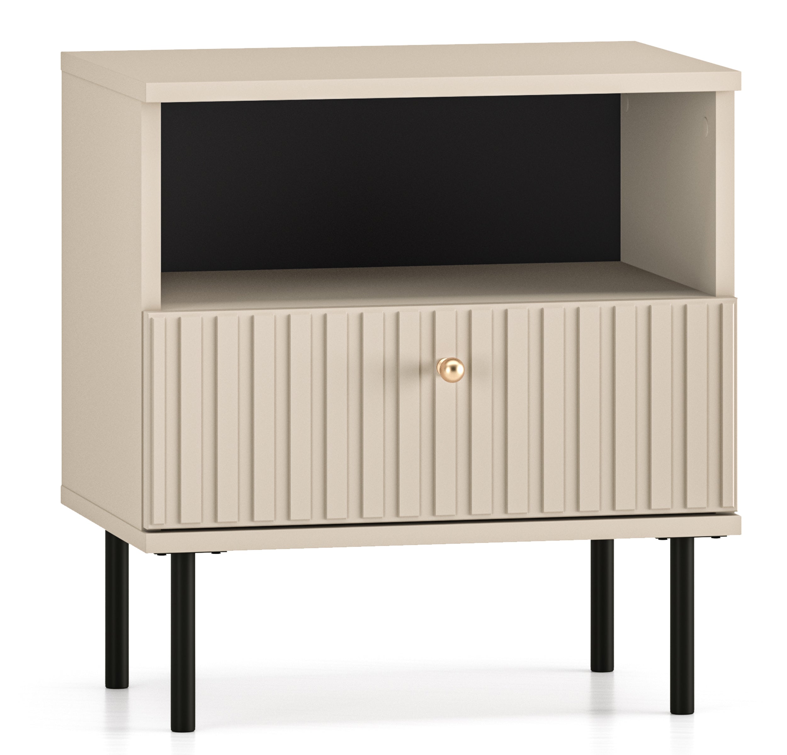 Nachttisch Caletto mit Schublade 50 cm dekorative Lamellen beige