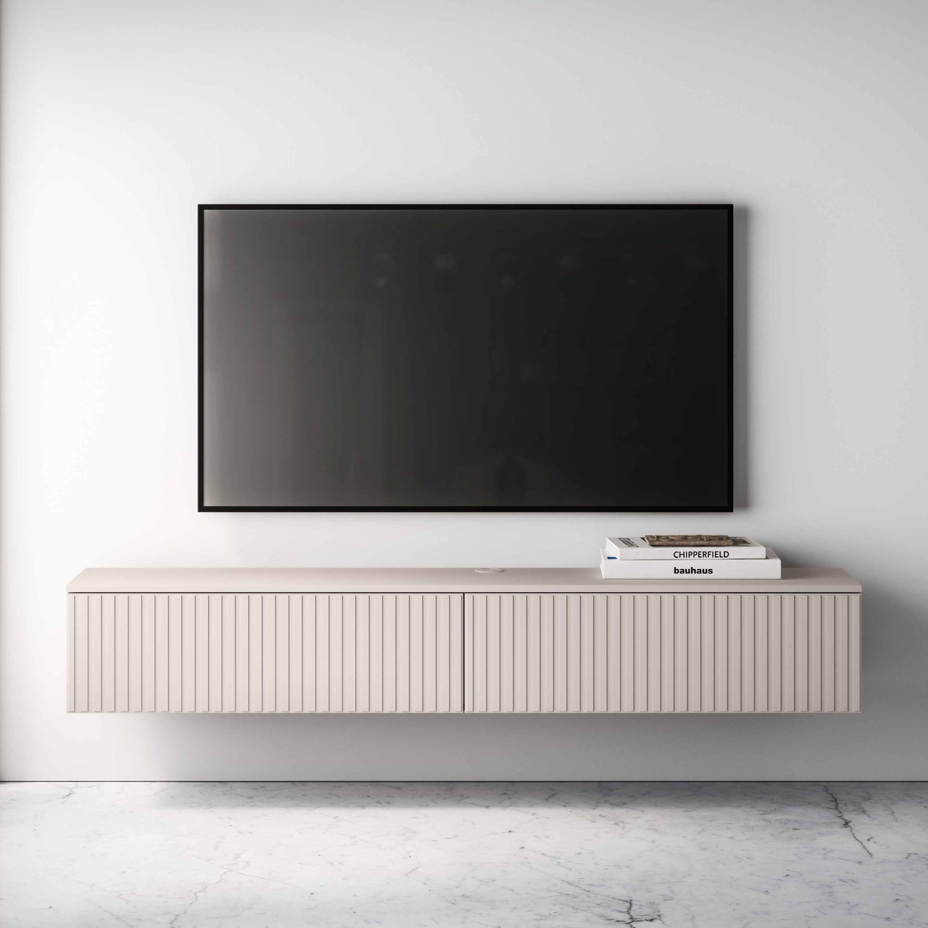 Hängender TV-Schrank Caletto mit zwei Klappen, 180 cm, Kaschmirfarben