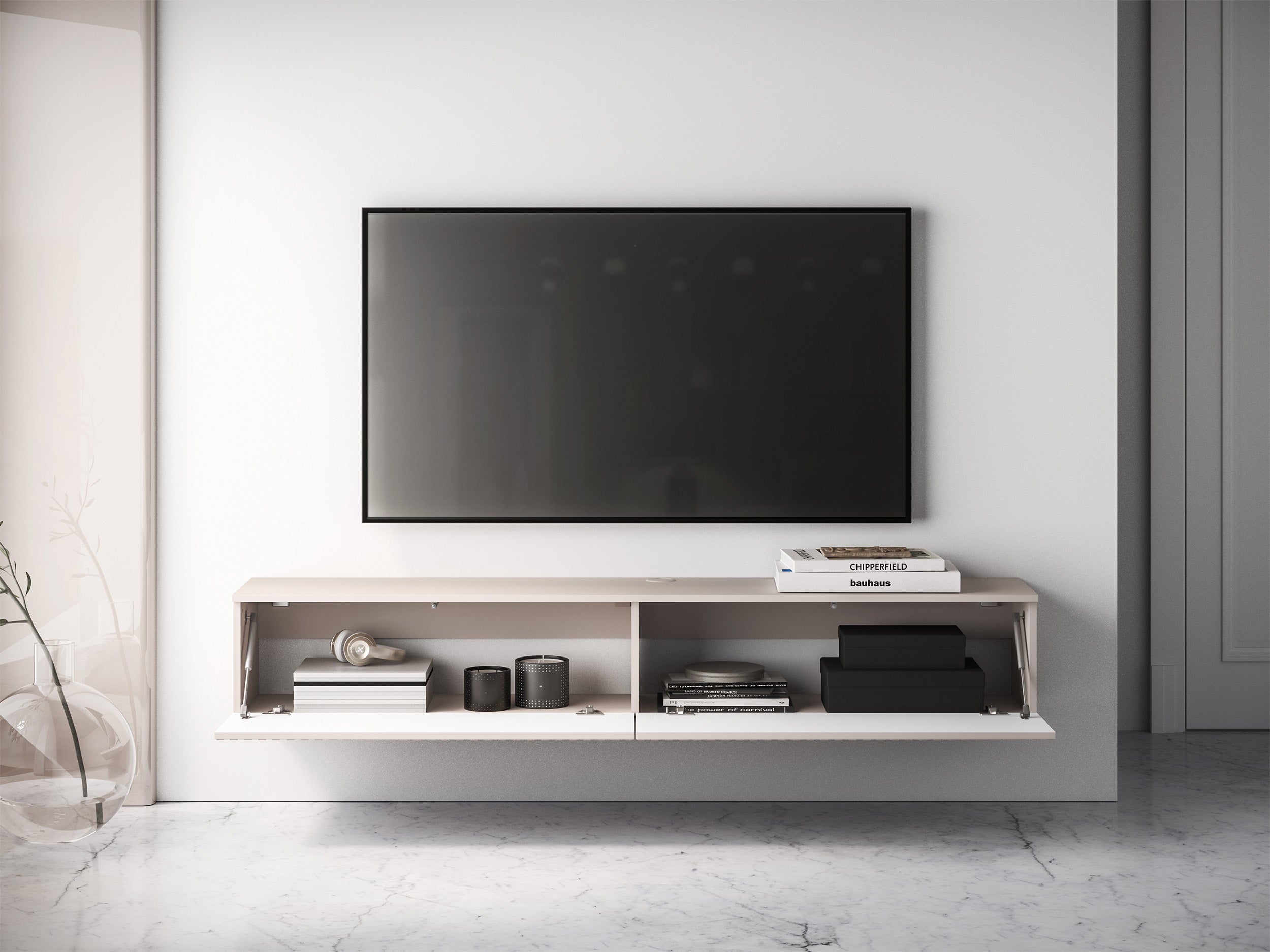 Hängender TV-Schrank Caletto mit zwei Klappen, 180 cm, Kaschmirfarben