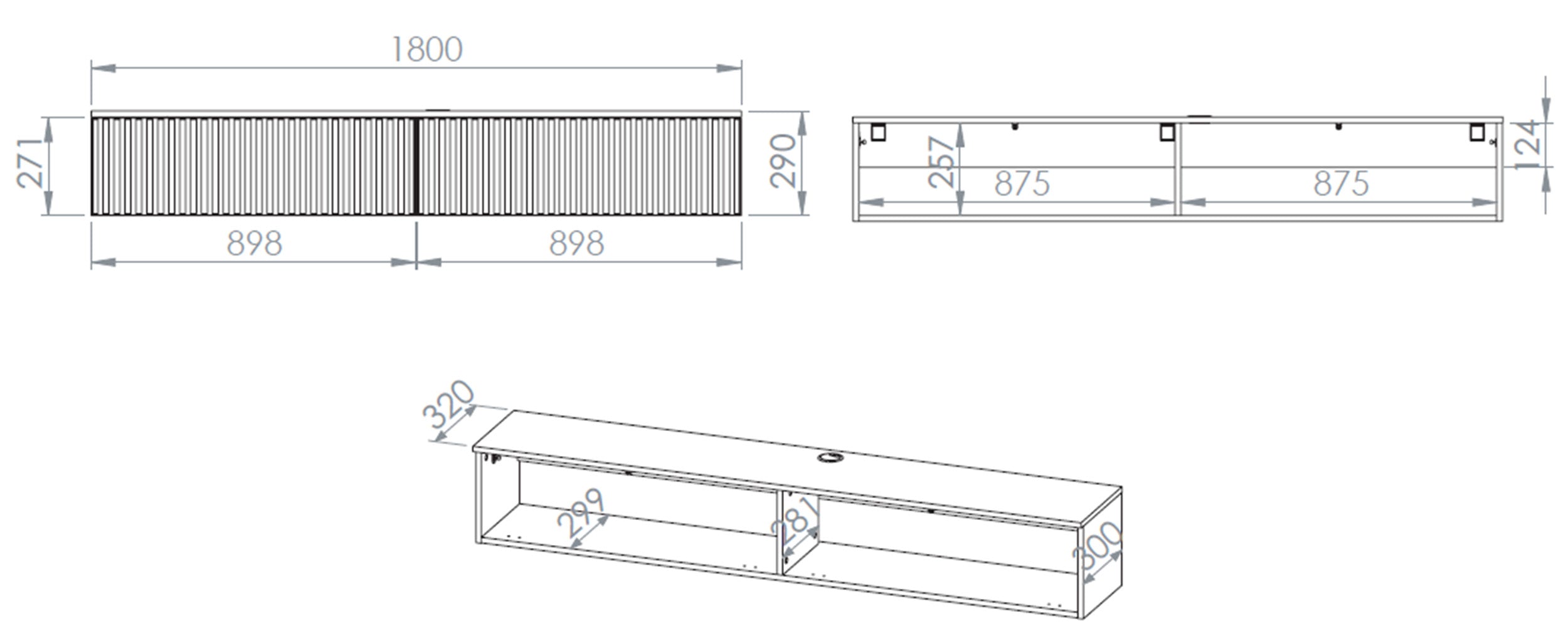 Hängender TV-Schrank Caletto mit zwei Klappen, 180 cm, Kaschmirfarben