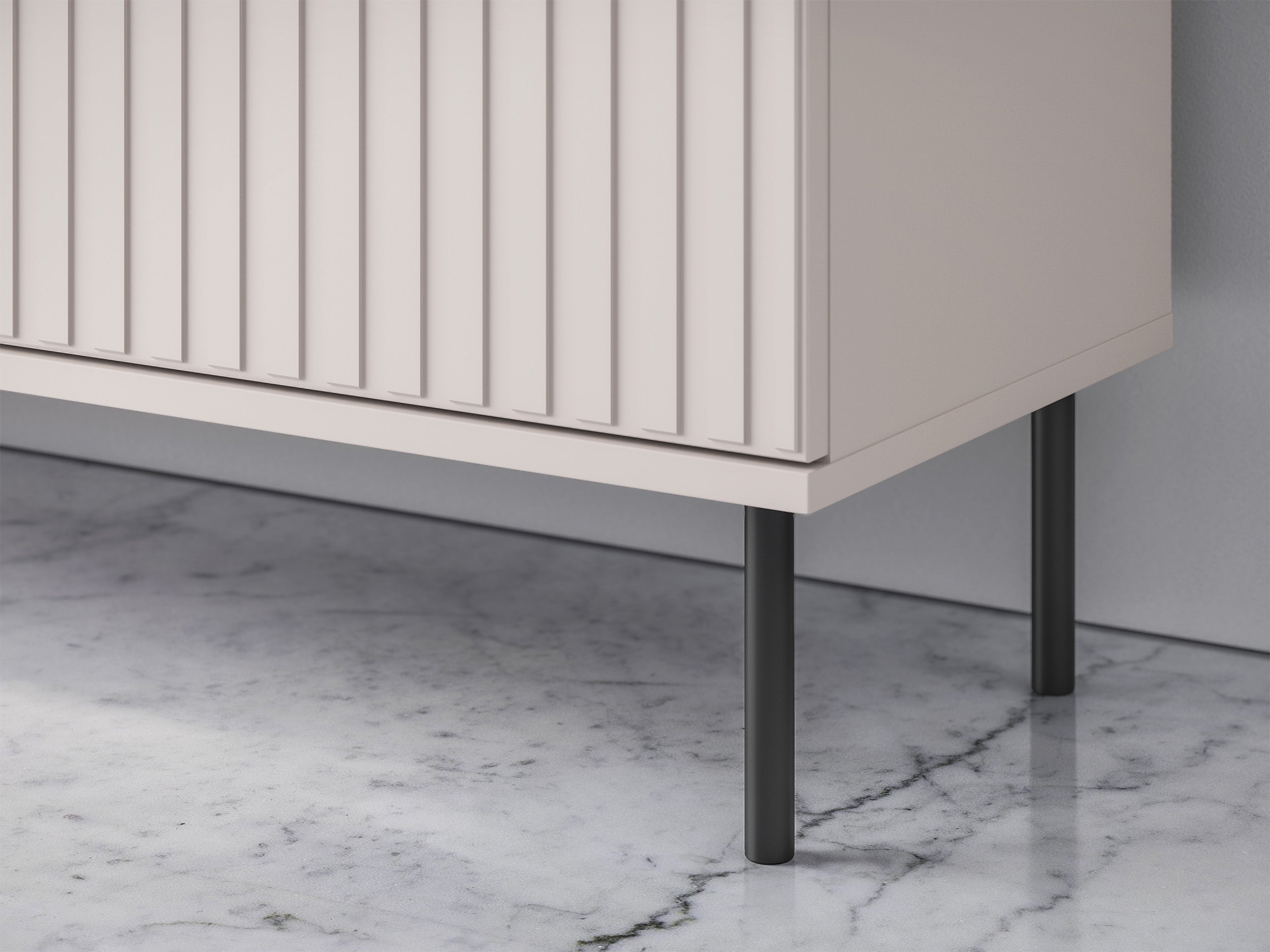 Zweiturige TV-Kommode Caletto mit Klappe und Regal, 180 cm, dekorative Lamellen Kaschmir