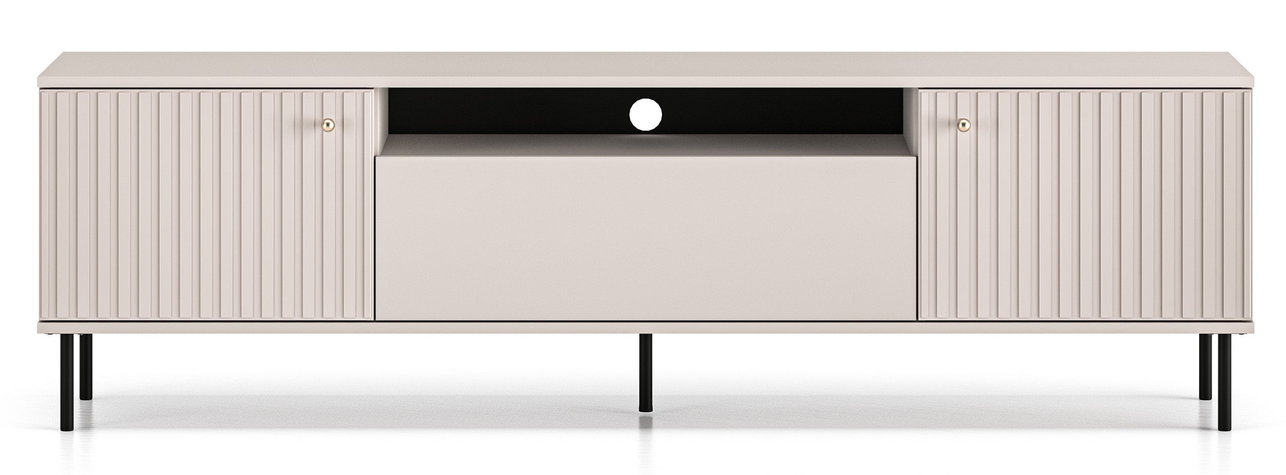 Zweiturige TV-Kommode Caletto mit Klappe und Regal, 180 cm, dekorative Lamellen Kaschmir