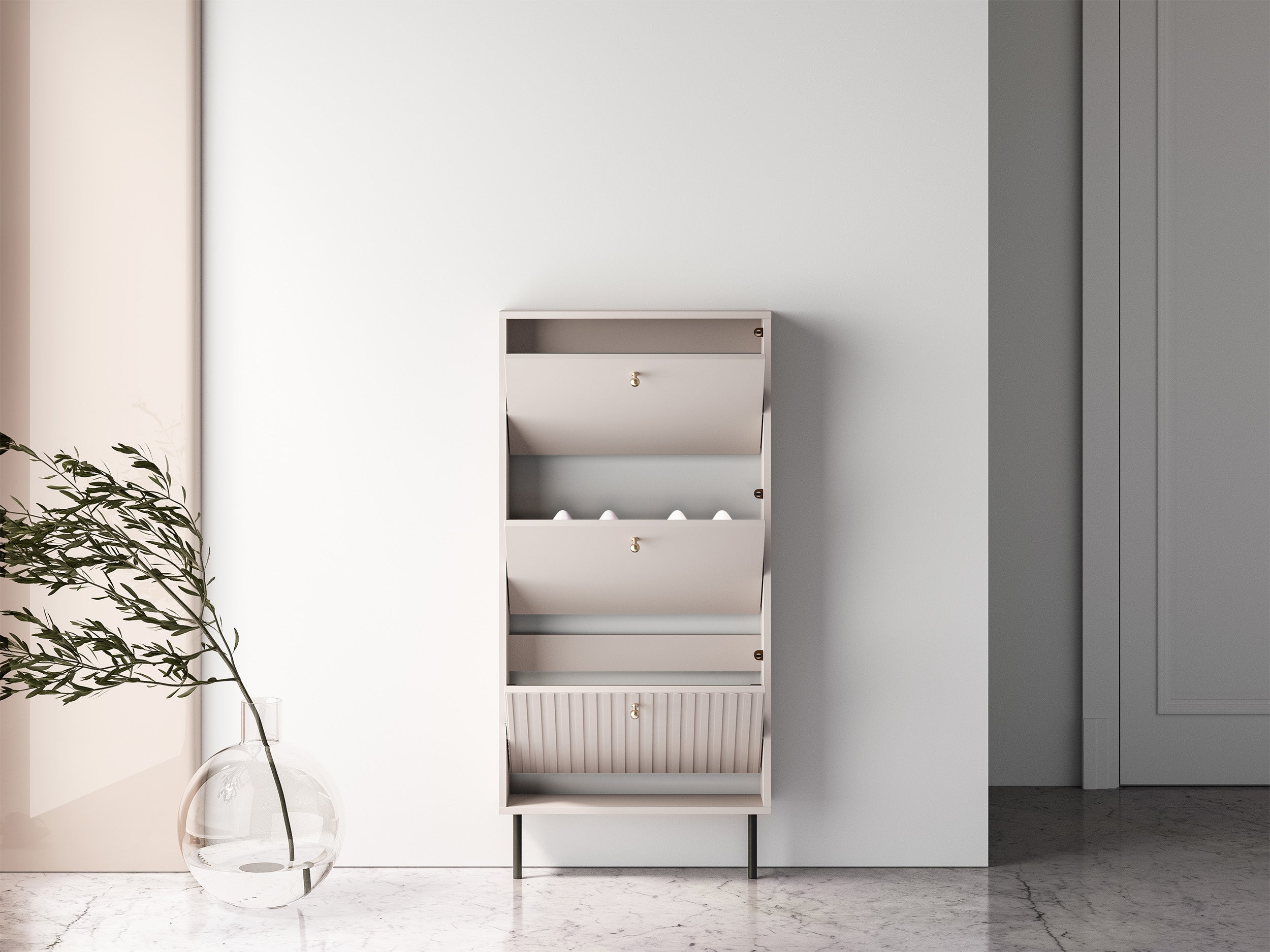 Schuhschrank Caletto mit drei Fächern, 60 cm, Kaschmirfarben