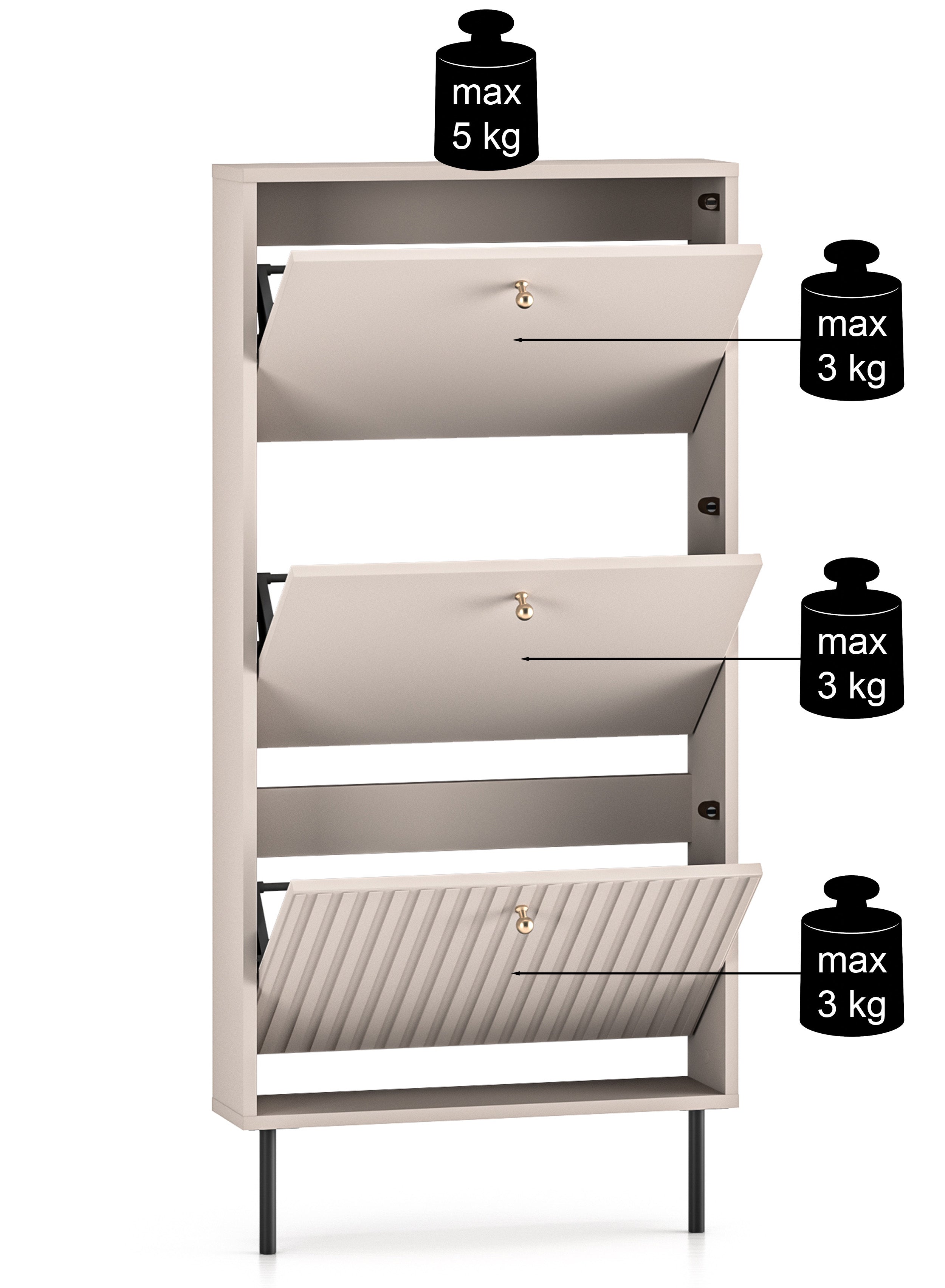 Schuhschrank Caletto mit drei Fächern, 60 cm, Kaschmirfarben