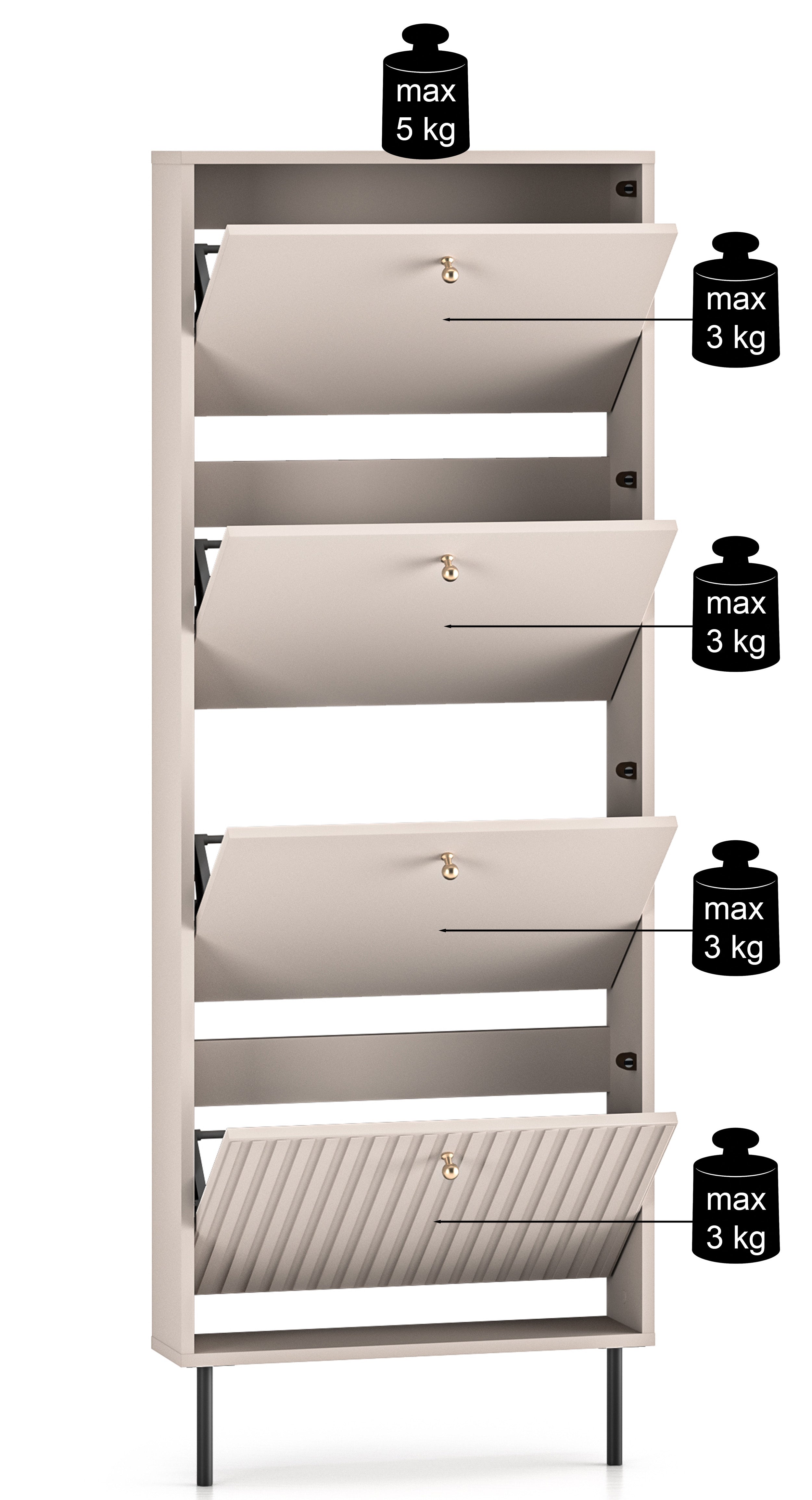 Schuhschrank Caletto mit vier Fächern 60 cm Kaschmir