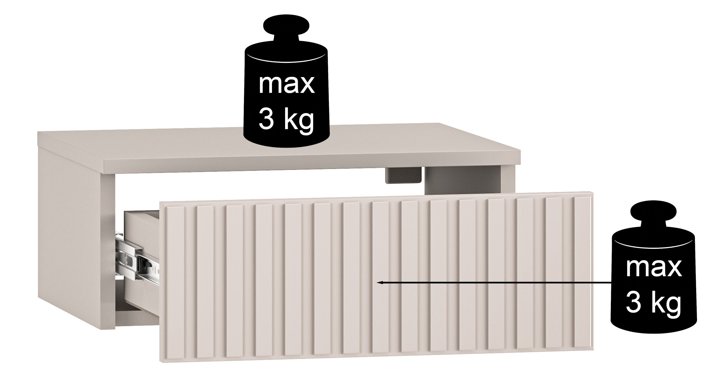 Hängender Nachttisch Caletto mit Schublade, 45 cm, Kaschmirfarbe