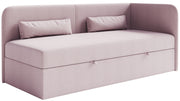 Jugendbett 90x200 cm Calmmo rechtsseitig mit Stauraum, rosa, hydrophobes Chenille