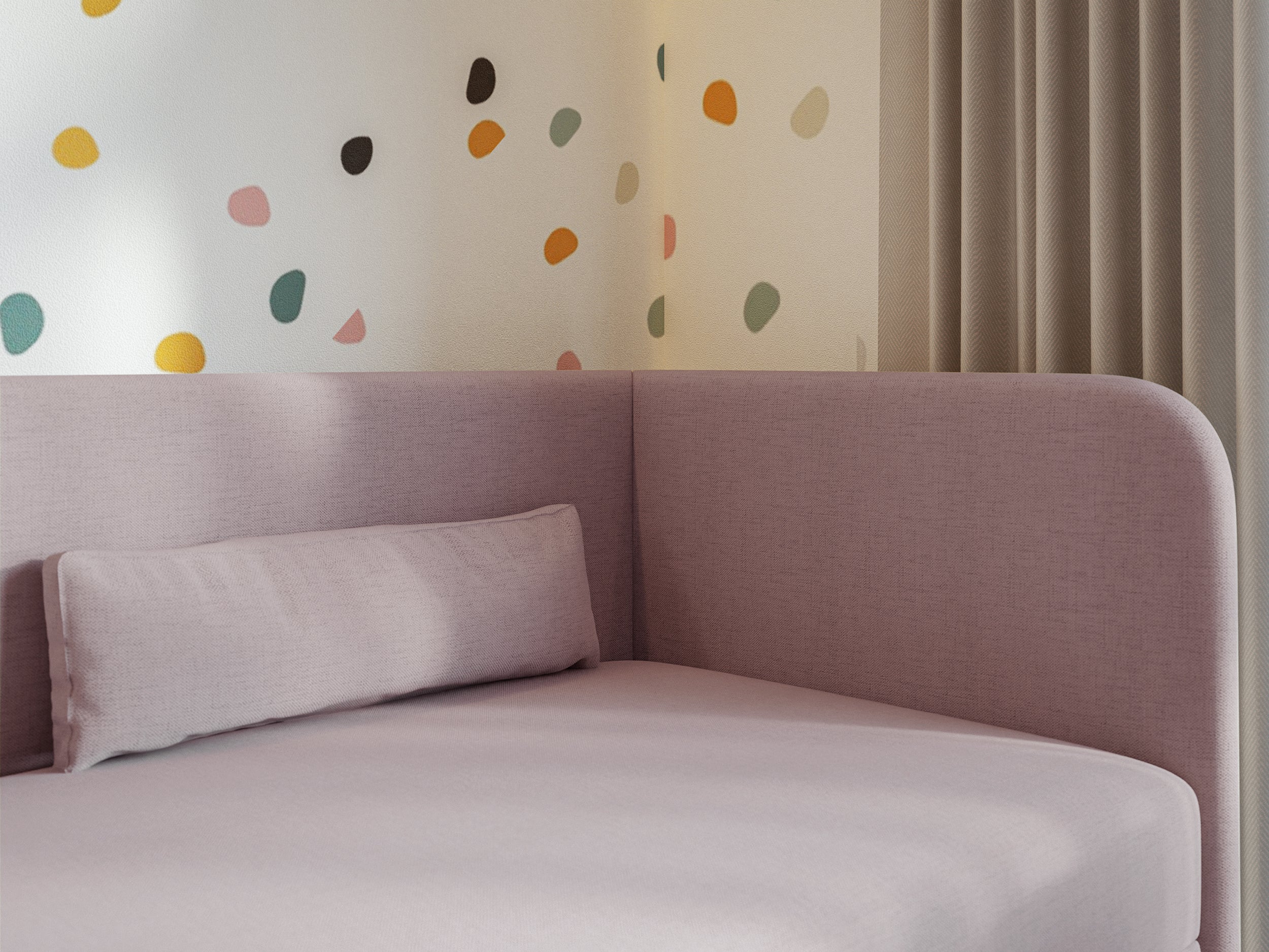 Jugendbett 90x200 cm Calmmo rechtsseitig mit Stauraum, rosa, hydrophobes Chenille
