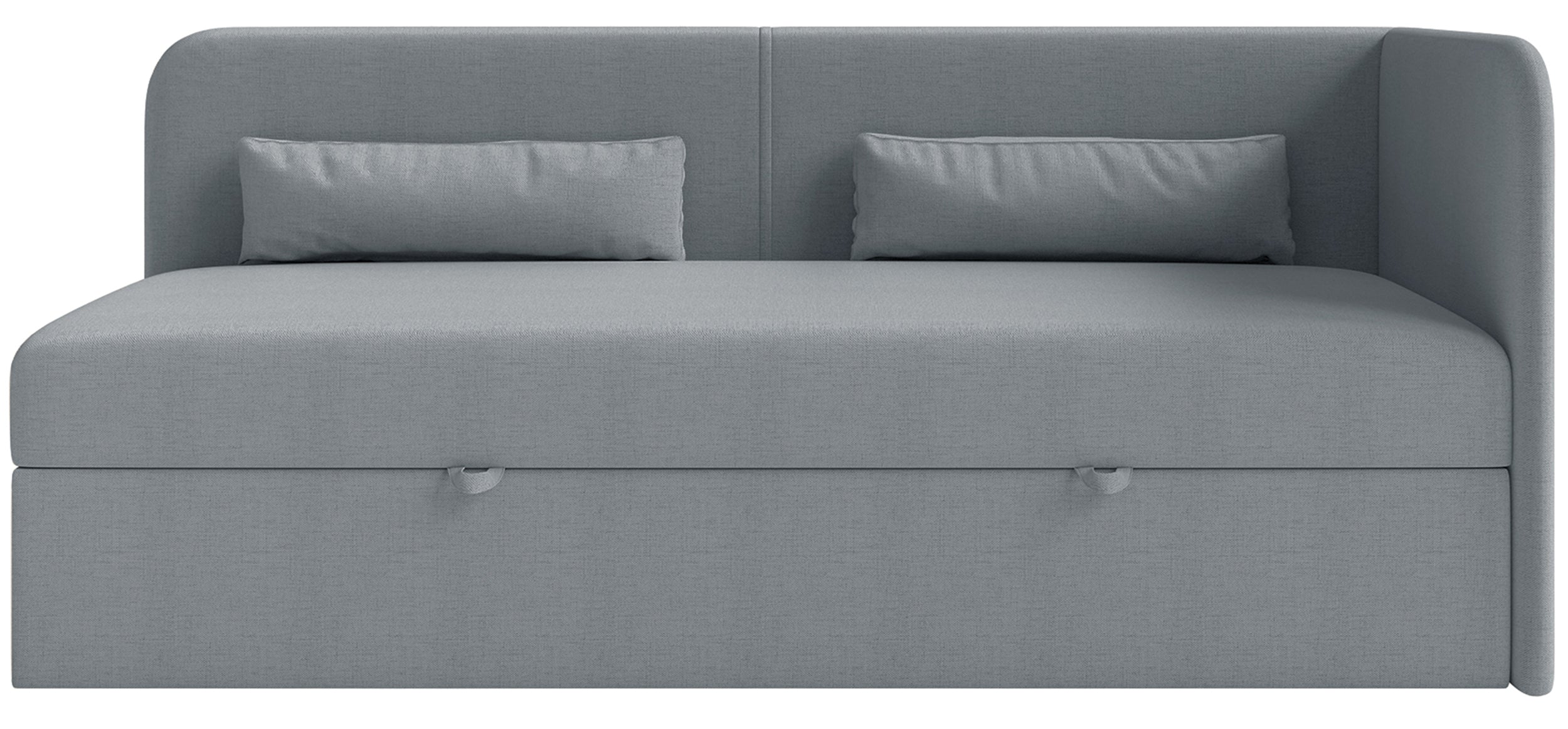 Jugendbett 90x200 cm Calmmo rechtsseitig mit Stauraum, dunkelgrauer hydrophober Chenille-Stoff