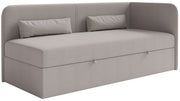 Jugendbett 90x200 cm Calmmo, rechtsseitig, mit Stauraum, dunkelbeige Chenille, wasserabweisend