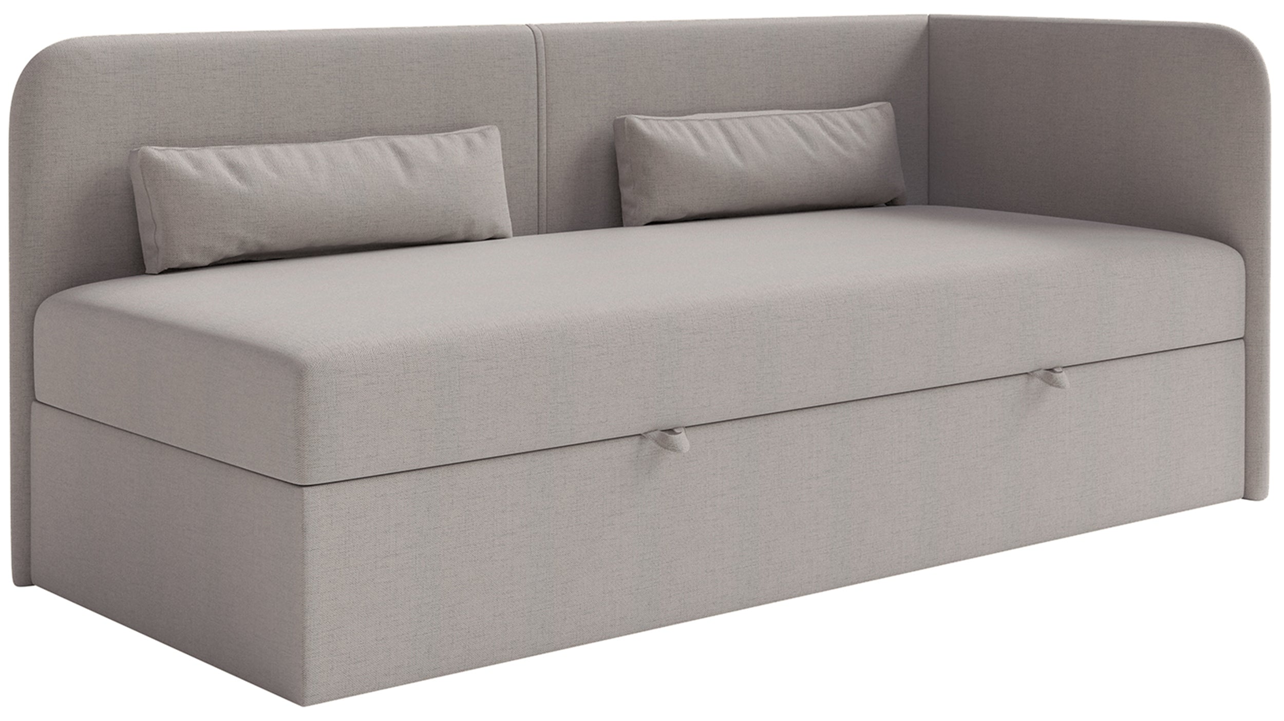 Jugendbett 90x200 cm Calmmo, rechtsseitig, mit Stauraum, dunkelbeige Chenille, wasserabweisend