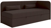 Jugendbett 90x200 cm Calmmo, rechtsseitig mit Stauraum, dunkelbrauner hydrophober Chenille-Bezug