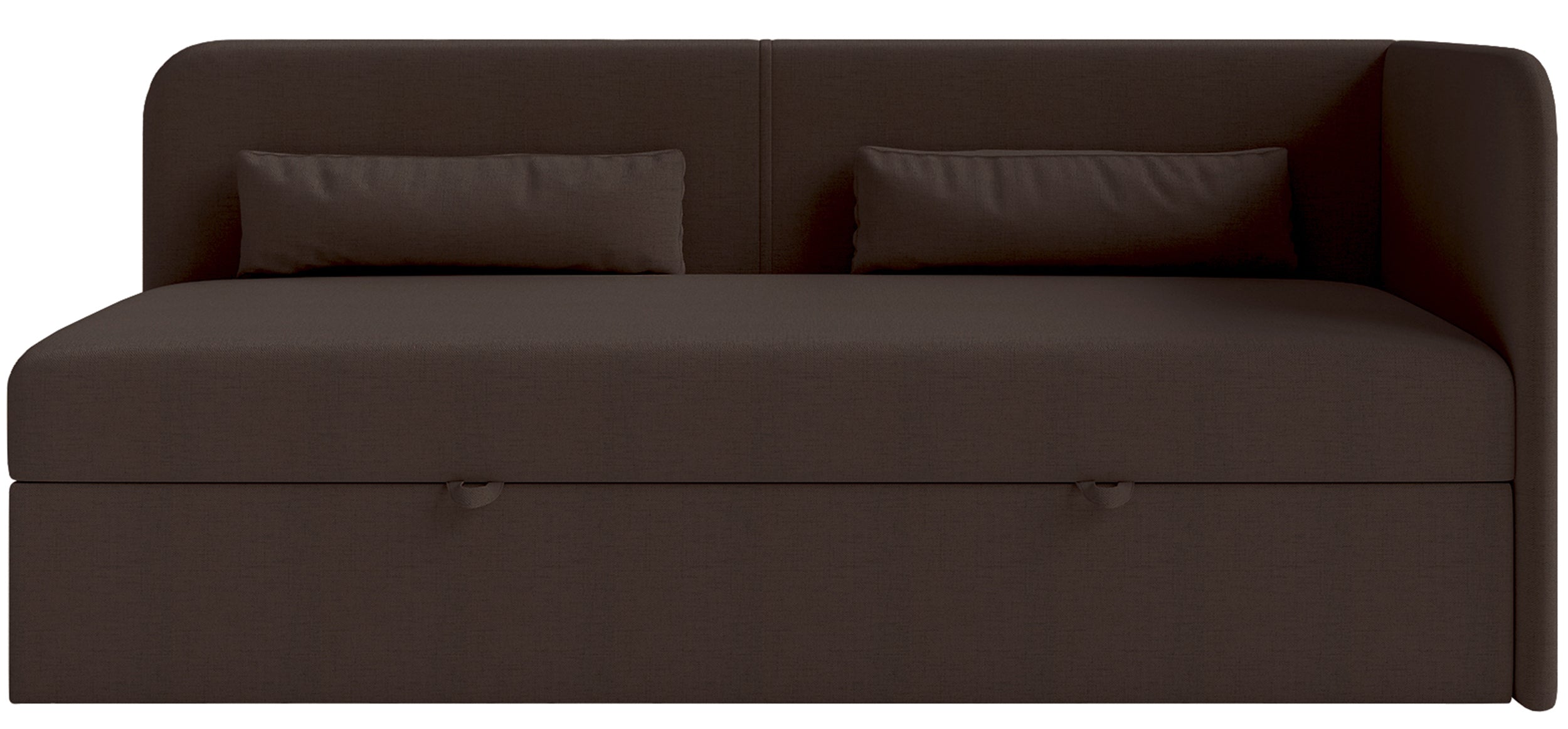 Jugendbett 90x200 cm Calmmo, rechtsseitig mit Stauraum, dunkelbrauner hydrophober Chenille-Bezug