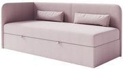 Jugendbett 90x200 cm Calmmo linksseitig mit Stauraum, rosa hydrophobes Chenille