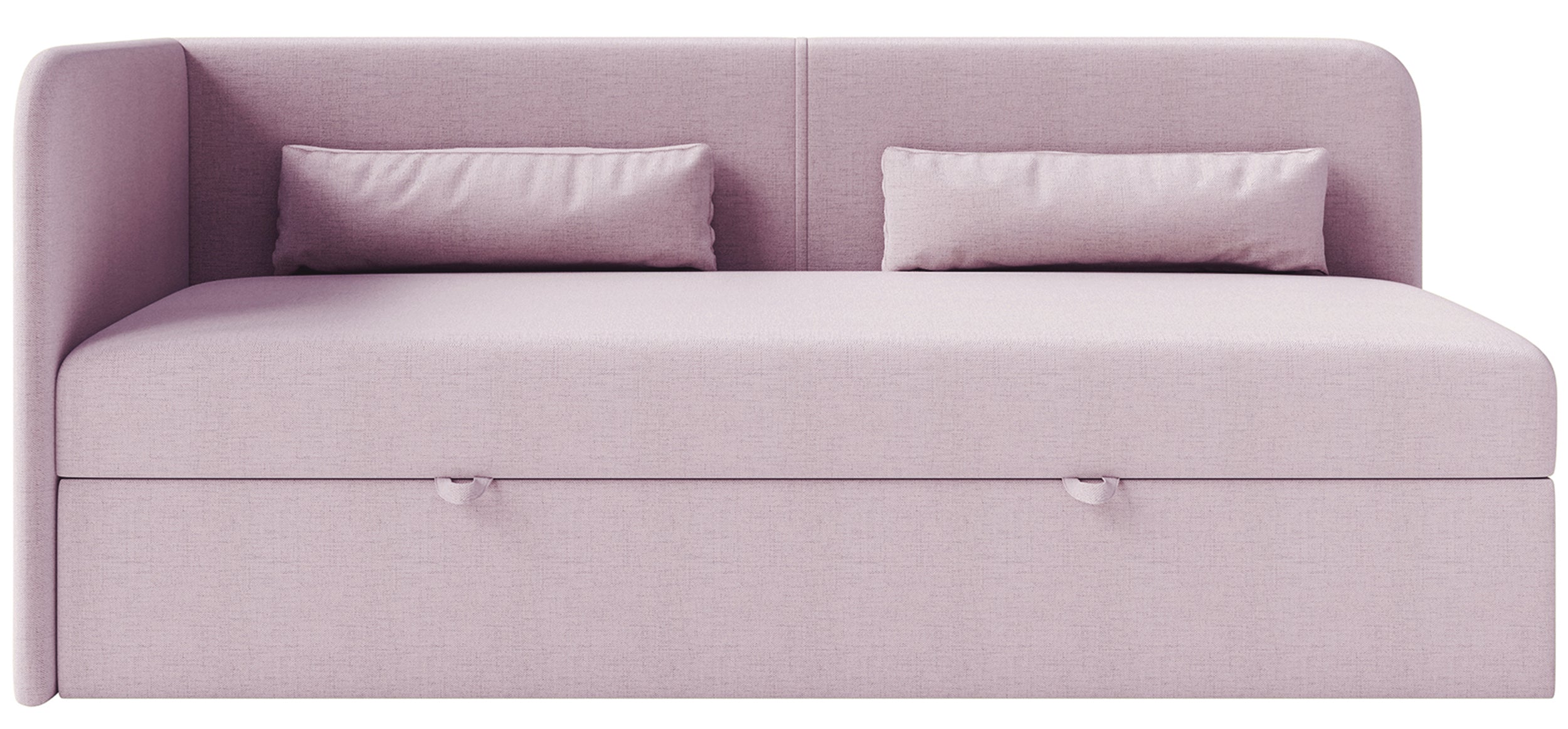Jugendbett 90x200 cm Calmmo linksseitig mit Stauraum, rosa hydrophobes Chenille