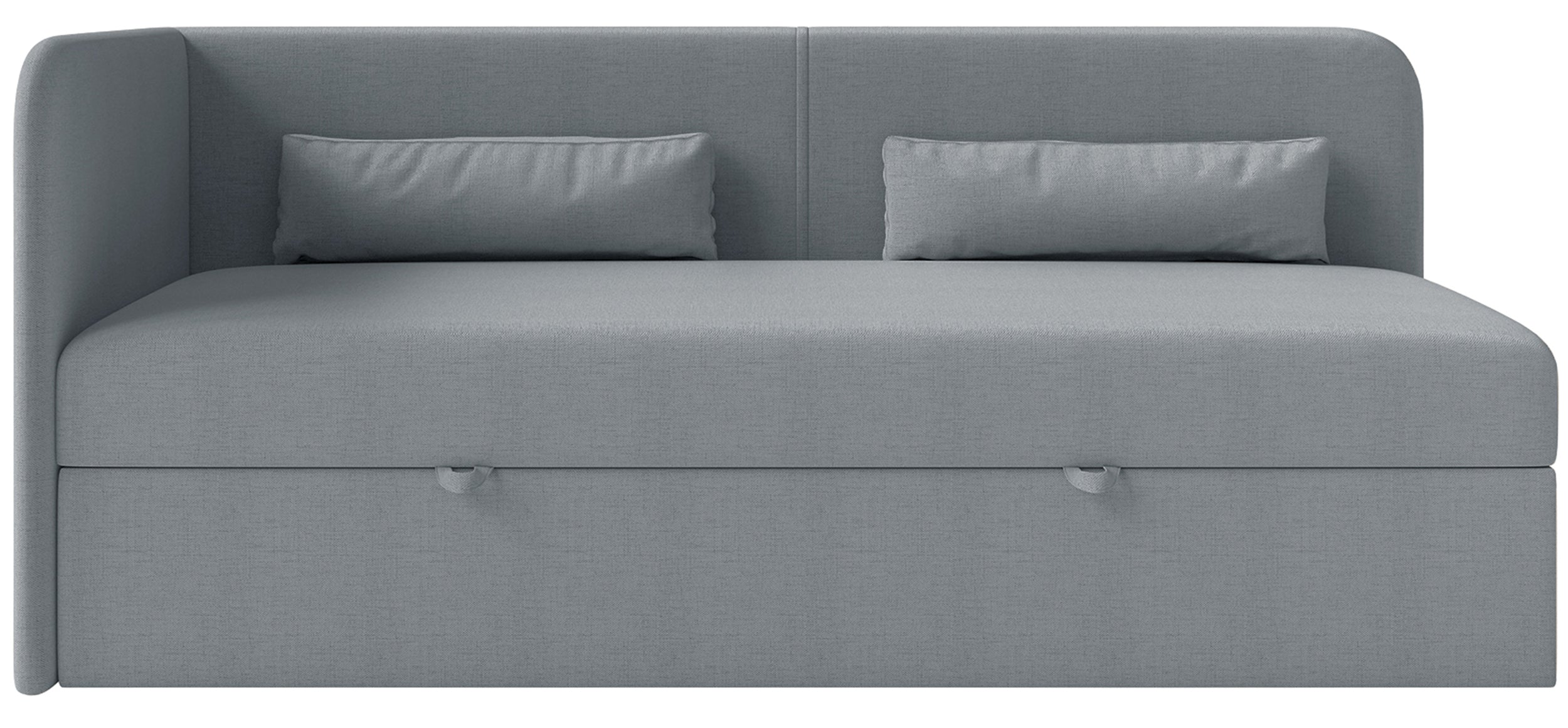 Jugendbett 90x200 cm Calmmo linksseitig mit Stauraum, dunkelgrauer hydrophober Chenillestoff