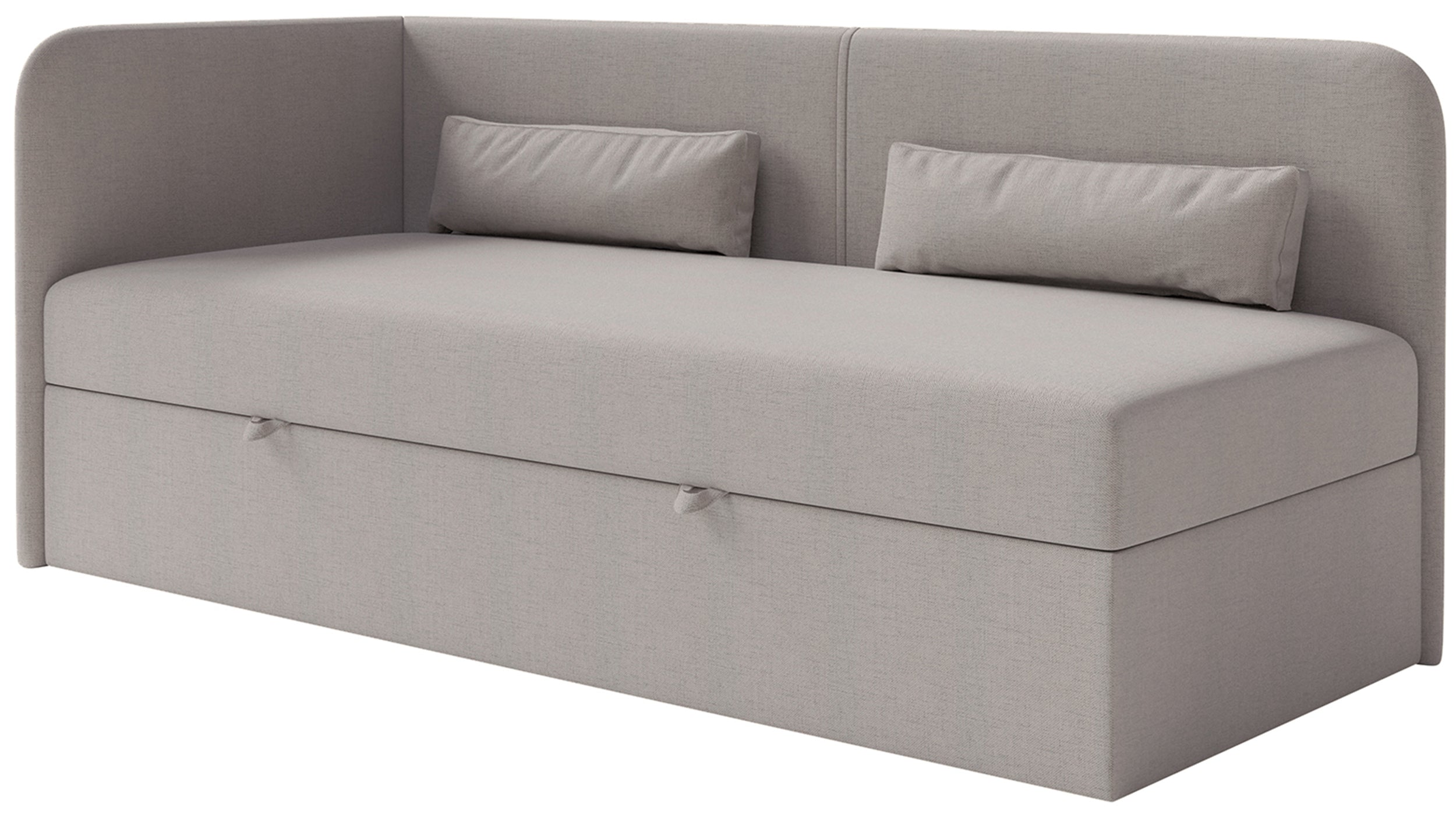 Jugendbett 90x200 cm Calmmo linksseitig mit Stauraum, dunkelbeige Chenille, wasserabweisend