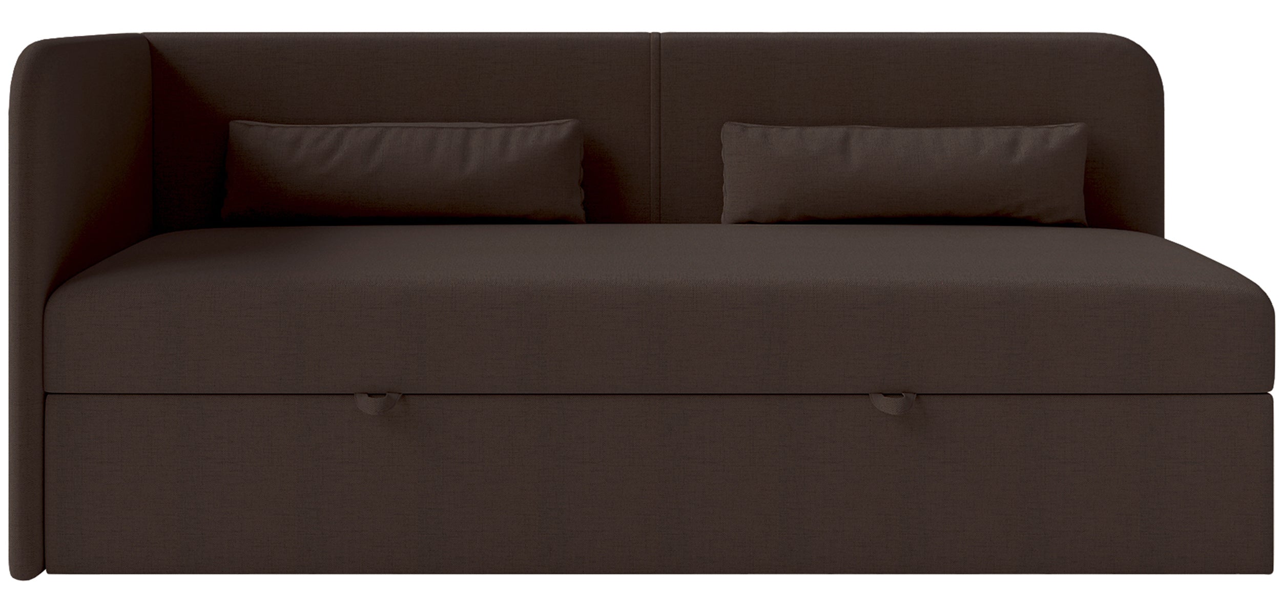 Jugendbett 90x200 cm Calmmo linksseitig mit Stauraum, dunkelbrauner hydrophober Chenillebezug