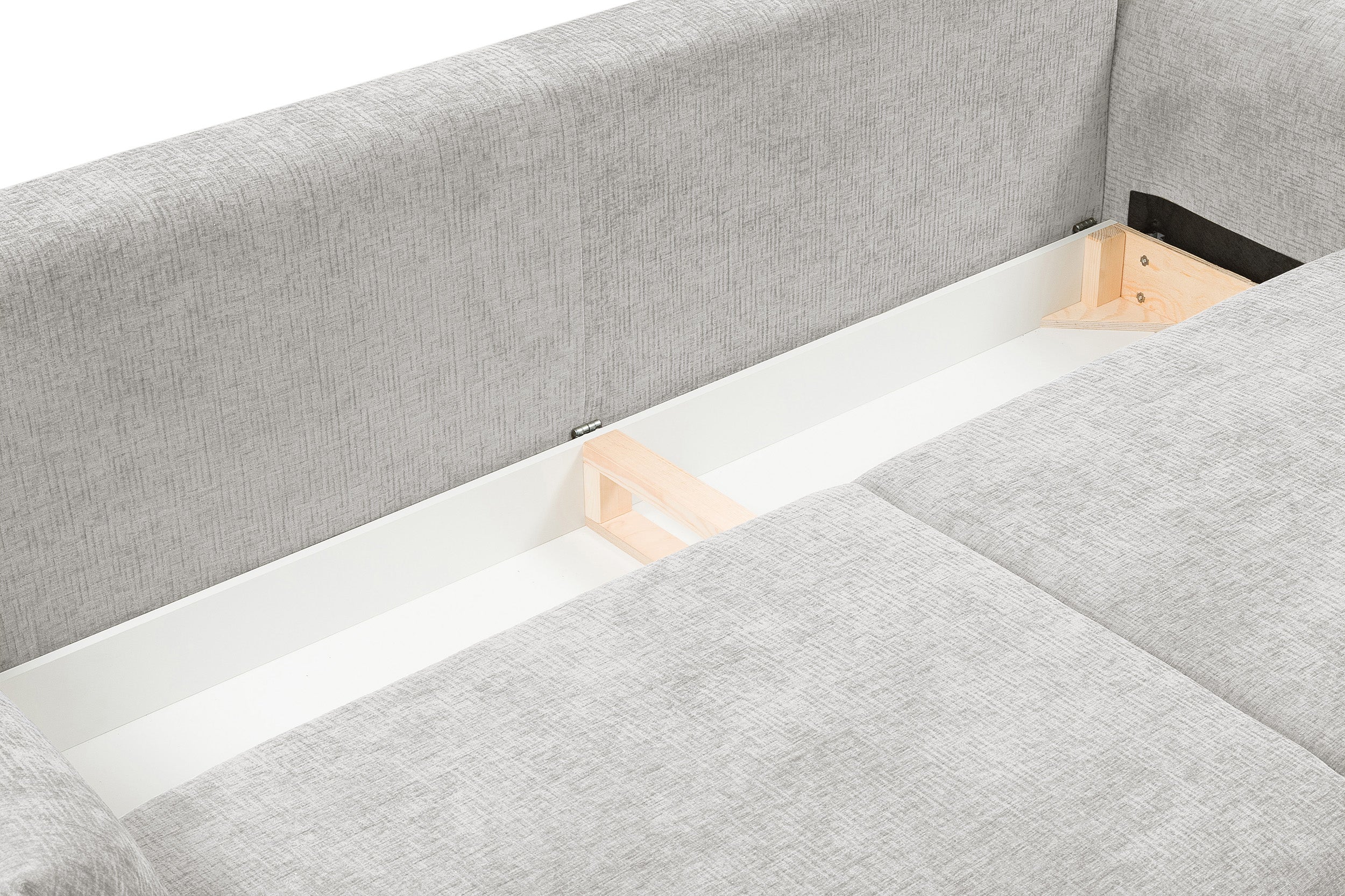 Dreisitziges ausklappbares Sofa Candeiro mit Stauraum, grauer Chenille-Bezug