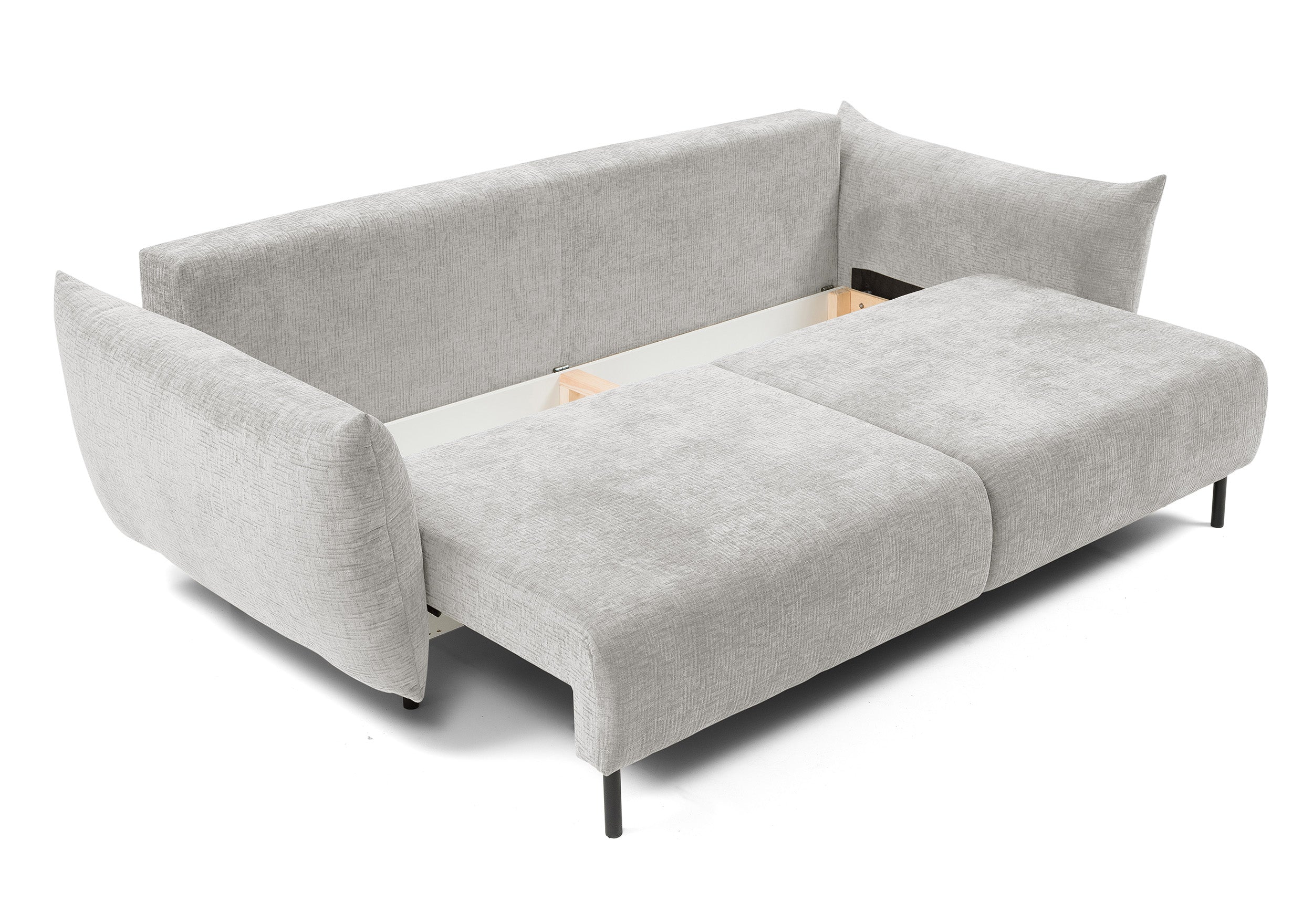 Dreisitziges ausklappbares Sofa Candeiro mit Stauraum, grauer Chenille-Bezug