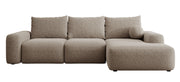 Ecksofa mit Schlaffunktion Carnos, L-förmig, mit Ball, einzelne Kissen, hellbrauner hydrophober Chenille, rechtsseitig