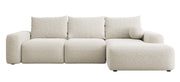 Ecksofa mit Schlaffunktion Carnos, L-förmig mit Ball, einzelne Kissen, cremefarbenes hydrophobes Chenille, rechtsseitig