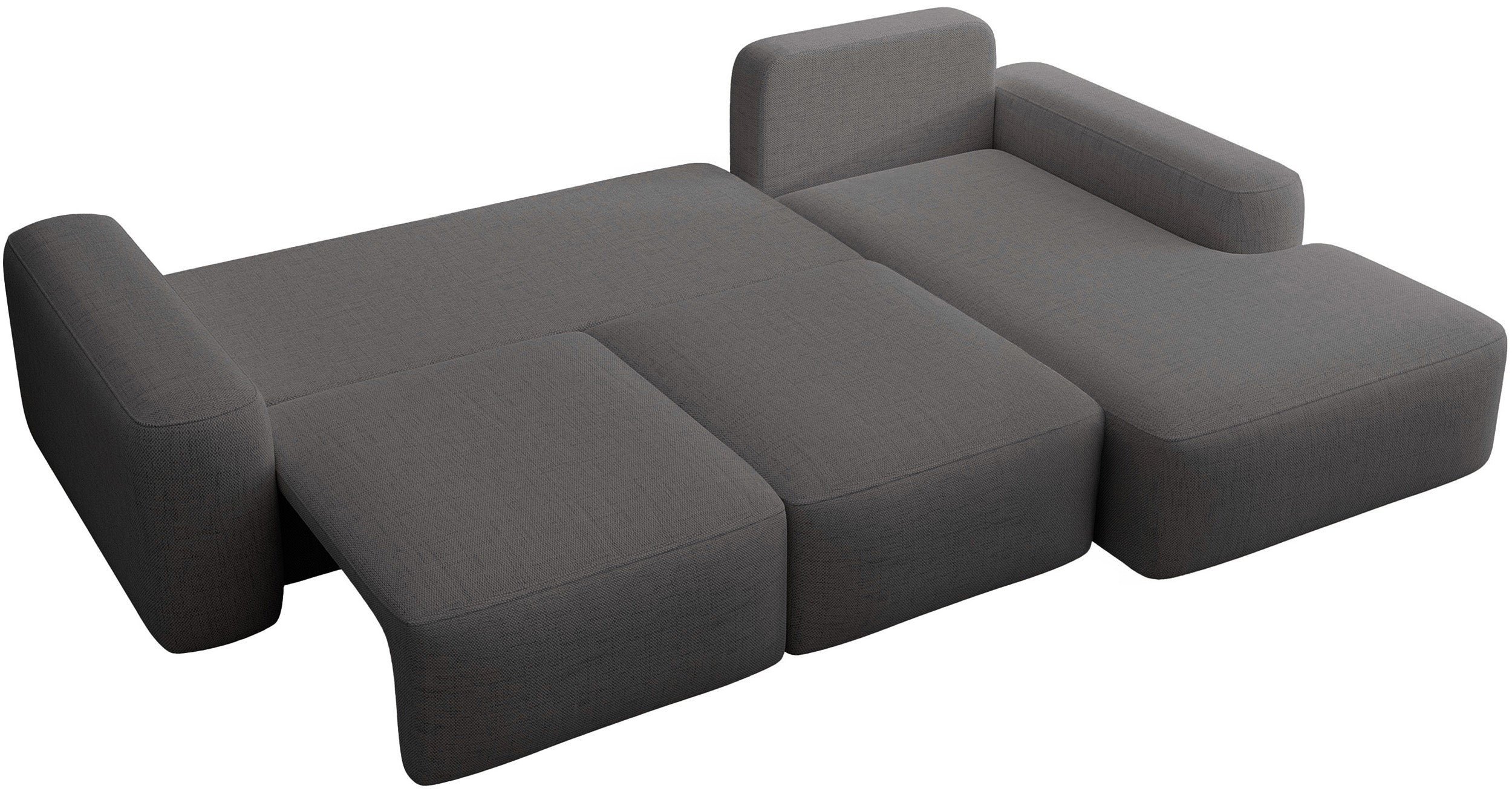 Ecksofa mit Schlaffunktion Carnos, L-förmig, mit zusätzlichen Lendenkissen, dunkelgrauer hydrophober Chenille, rechtsseitig