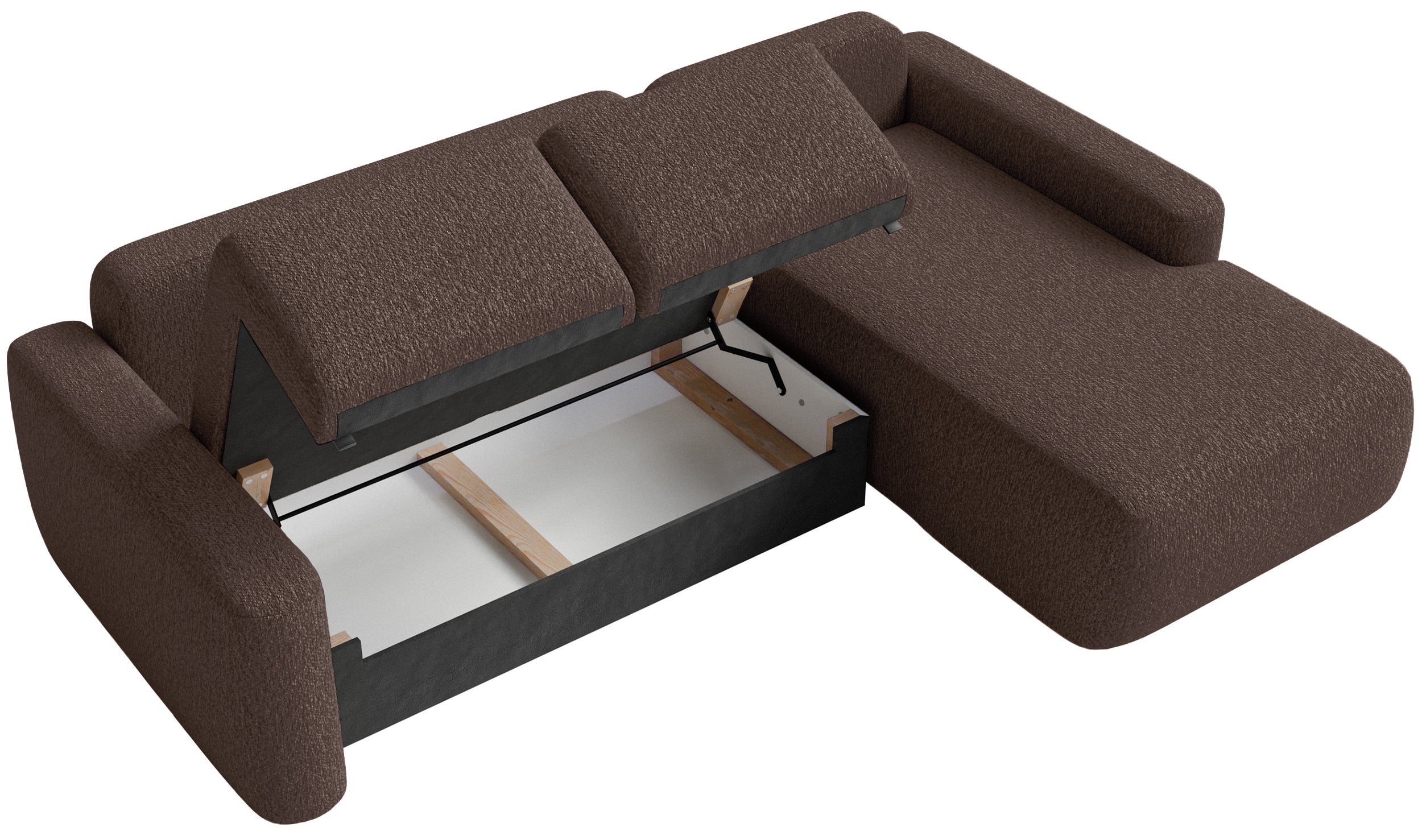 Ecksofa mit Schlaffunktion Carnos Mini, L-förmig, rechtsseitig, braunes Chenille