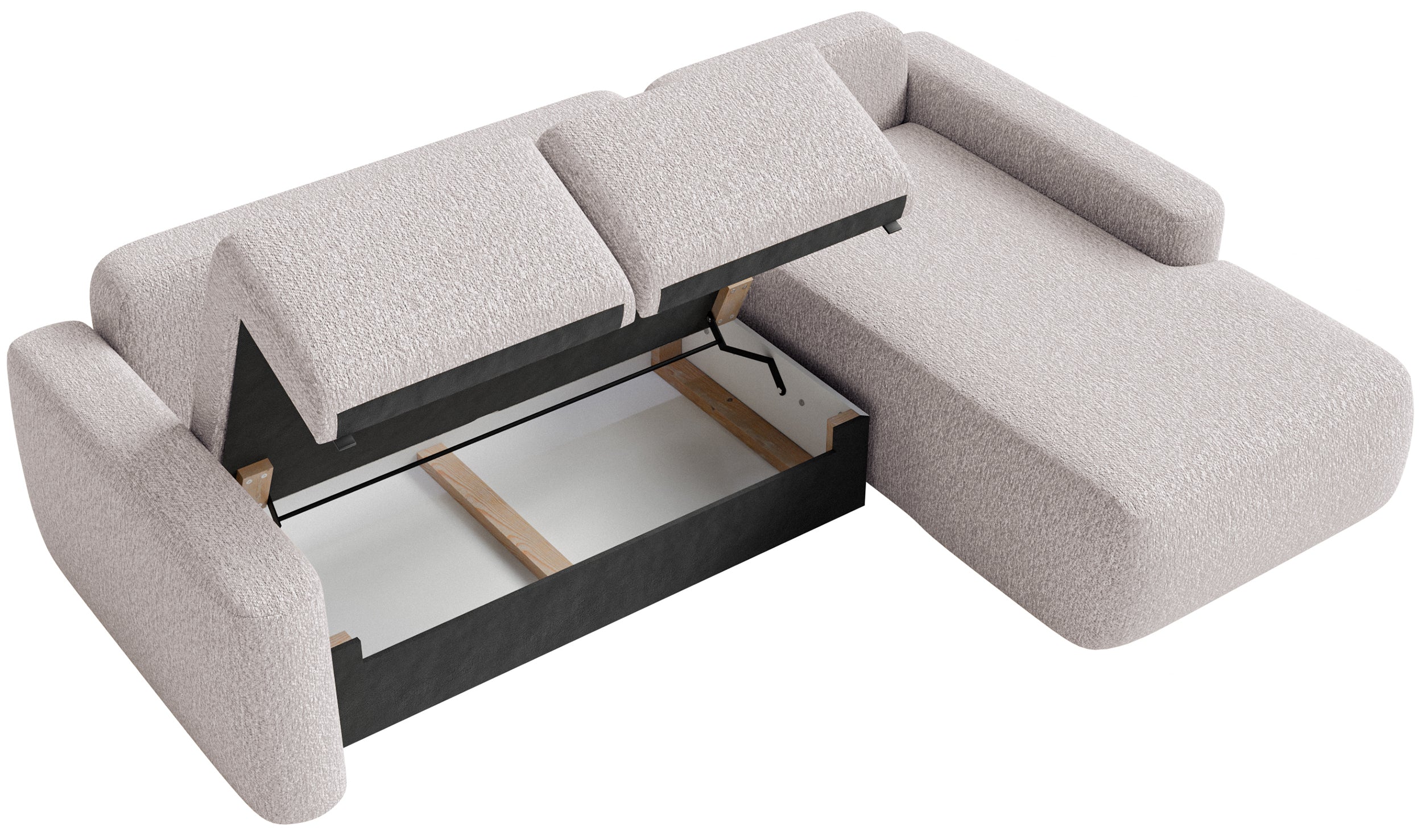 Ecksofa mit Schlaffunktion Carnos Mini, L-förmig, rechtsseitig, beige Chenille
