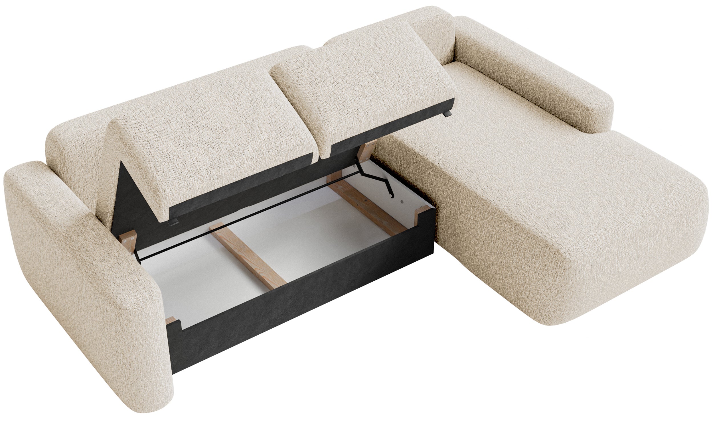 Ecksofa mit Schlaffunktion Carnos Mini, L-förmig, rechtsseitig, hellbeige Chenille