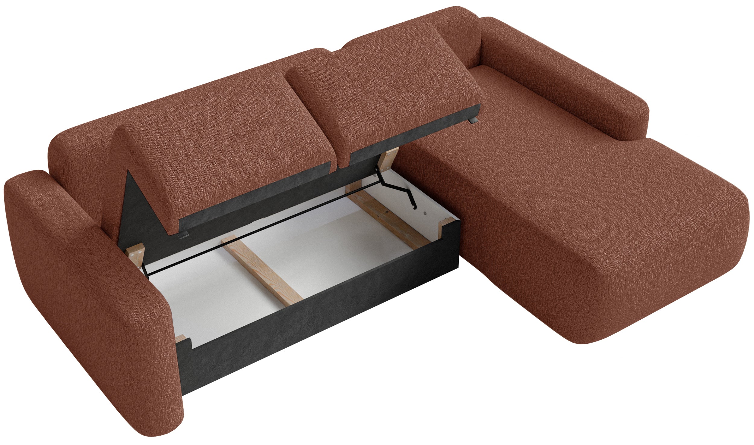 Ecksofa mit Schlaffunktion Carnos Mini, L-förmig, rechtsseitig, kupferfarbenes Chenille