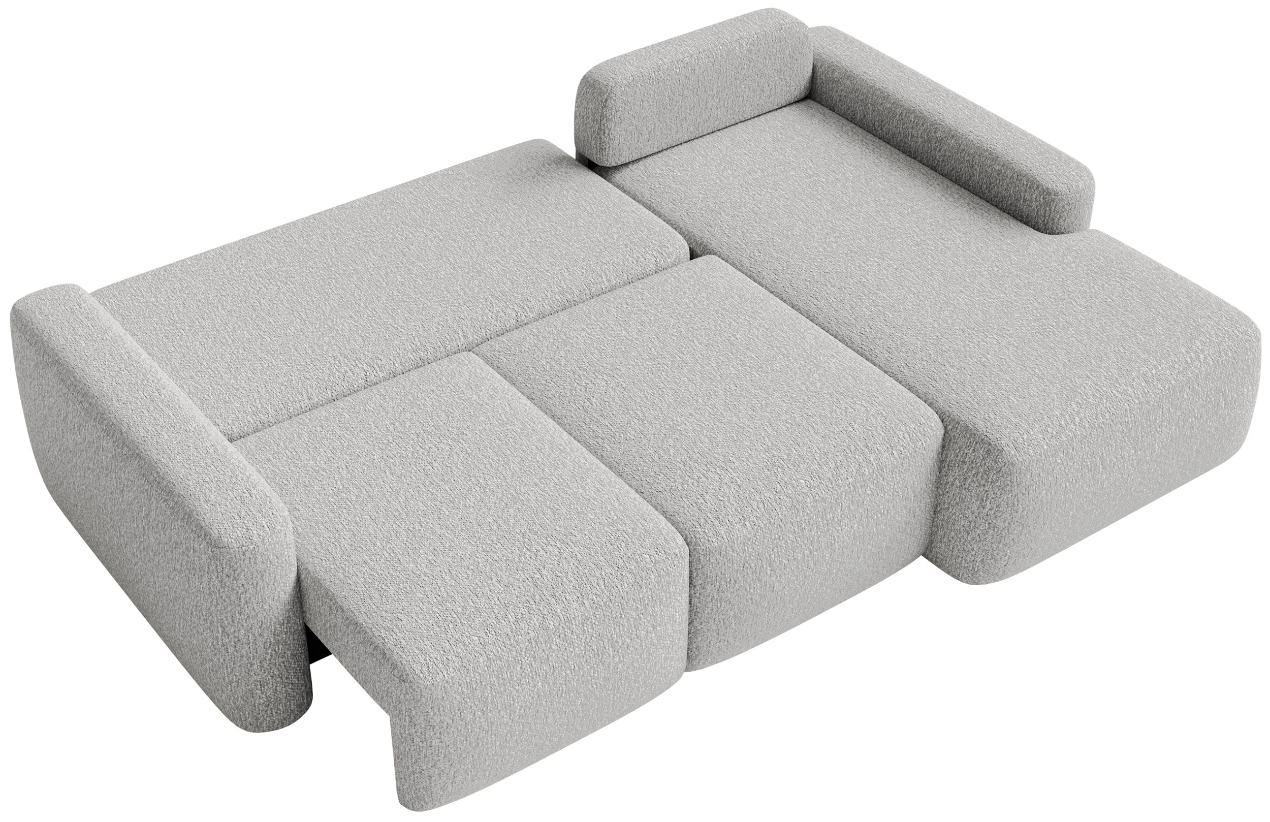 Ecksofa mit Schlafunktion Carnos Mini, L-förmig, rechtsseitig, hellgrauer Chenille-Stoff