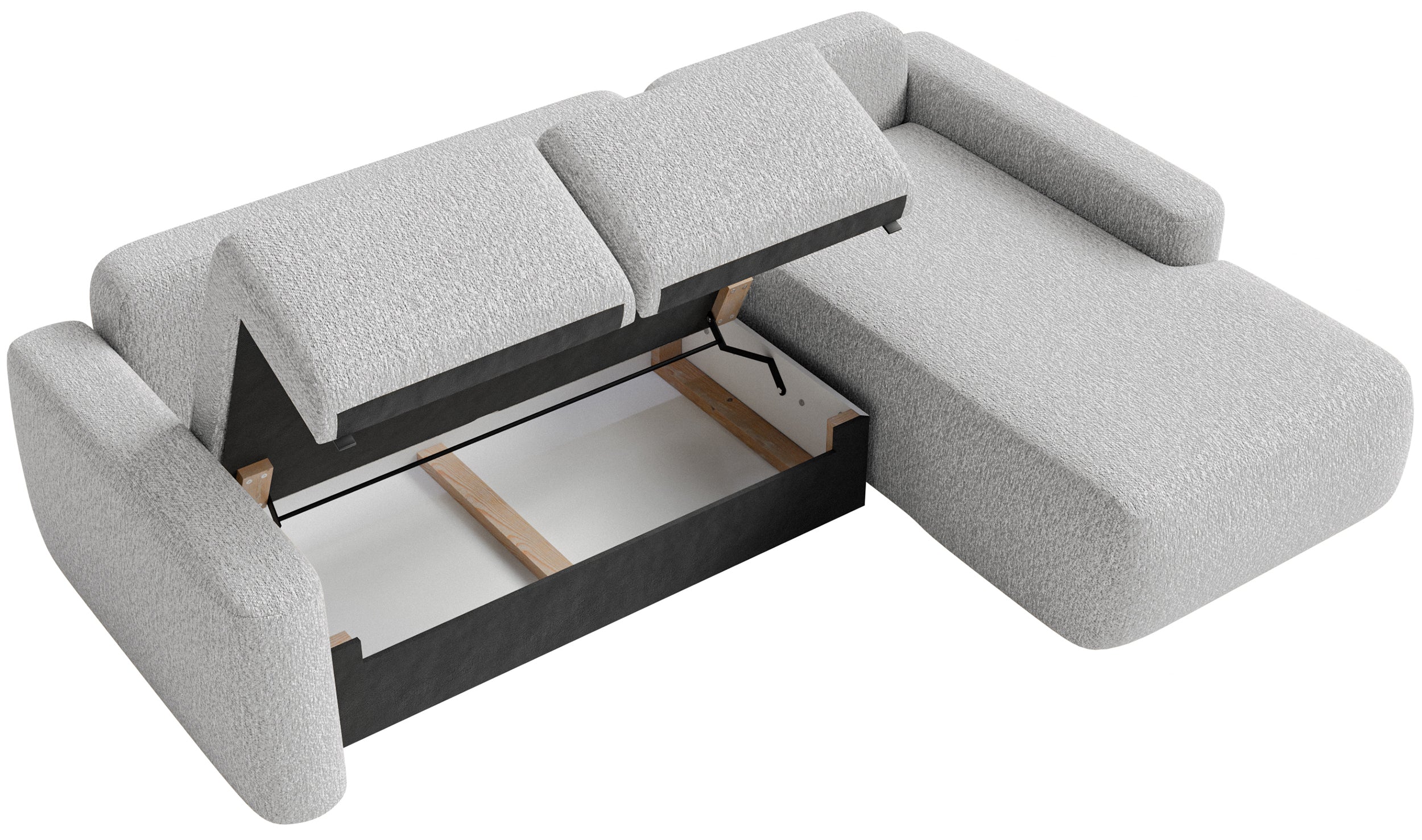Ecksofa mit Schlafunktion Carnos Mini, L-förmig, rechtsseitig, hellgrauer Chenille-Stoff