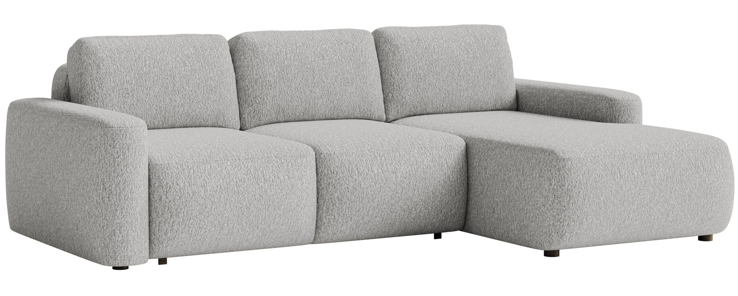 Ecksofa mit Schlafunktion Carnos Mini, L-förmig, rechtsseitig, hellgrauer Chenille-Stoff