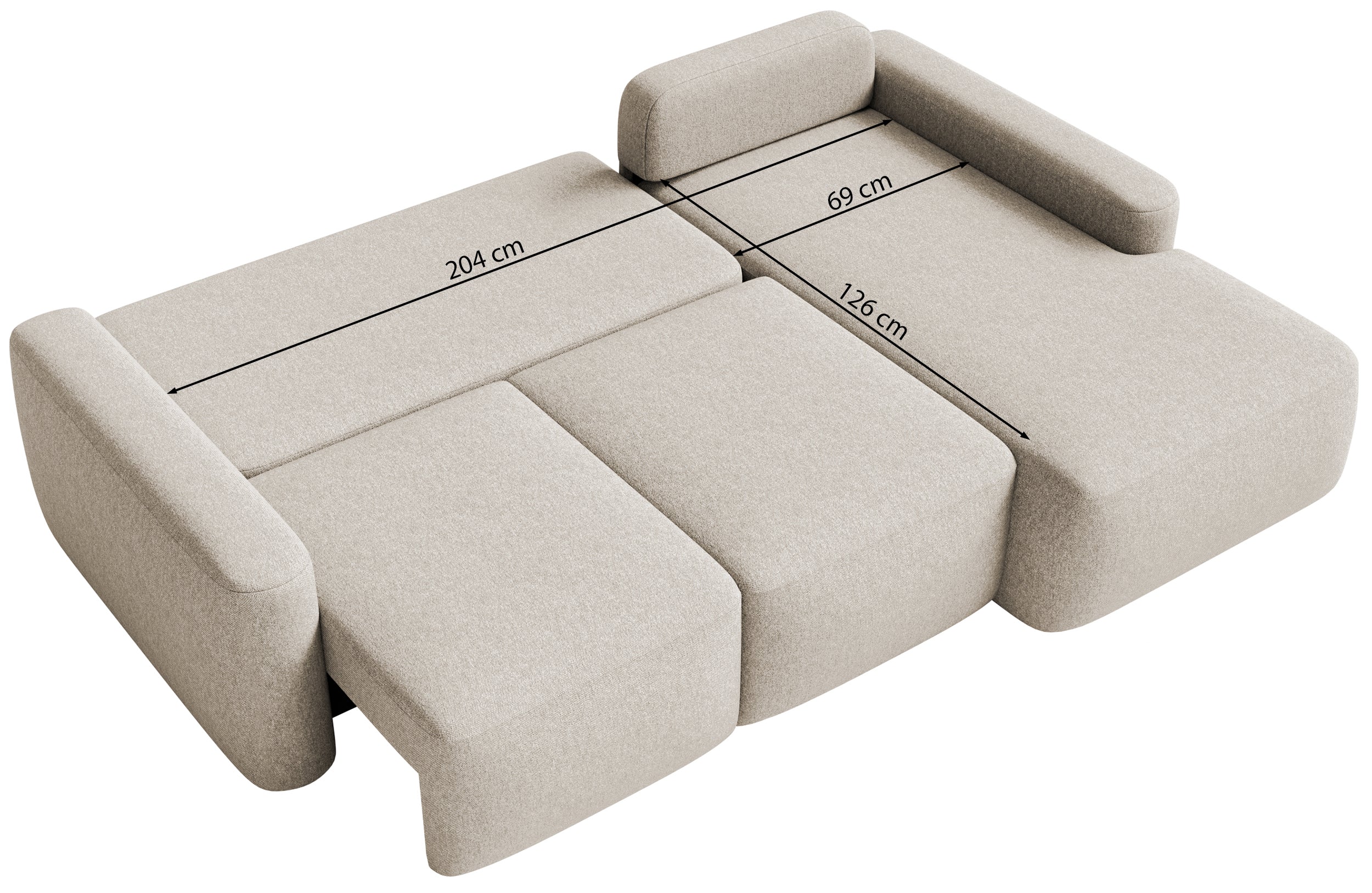 Ecksofa mit Schlaffunktion Carnos Mini, L-förmig, linksseitig, hellbeige Chenille