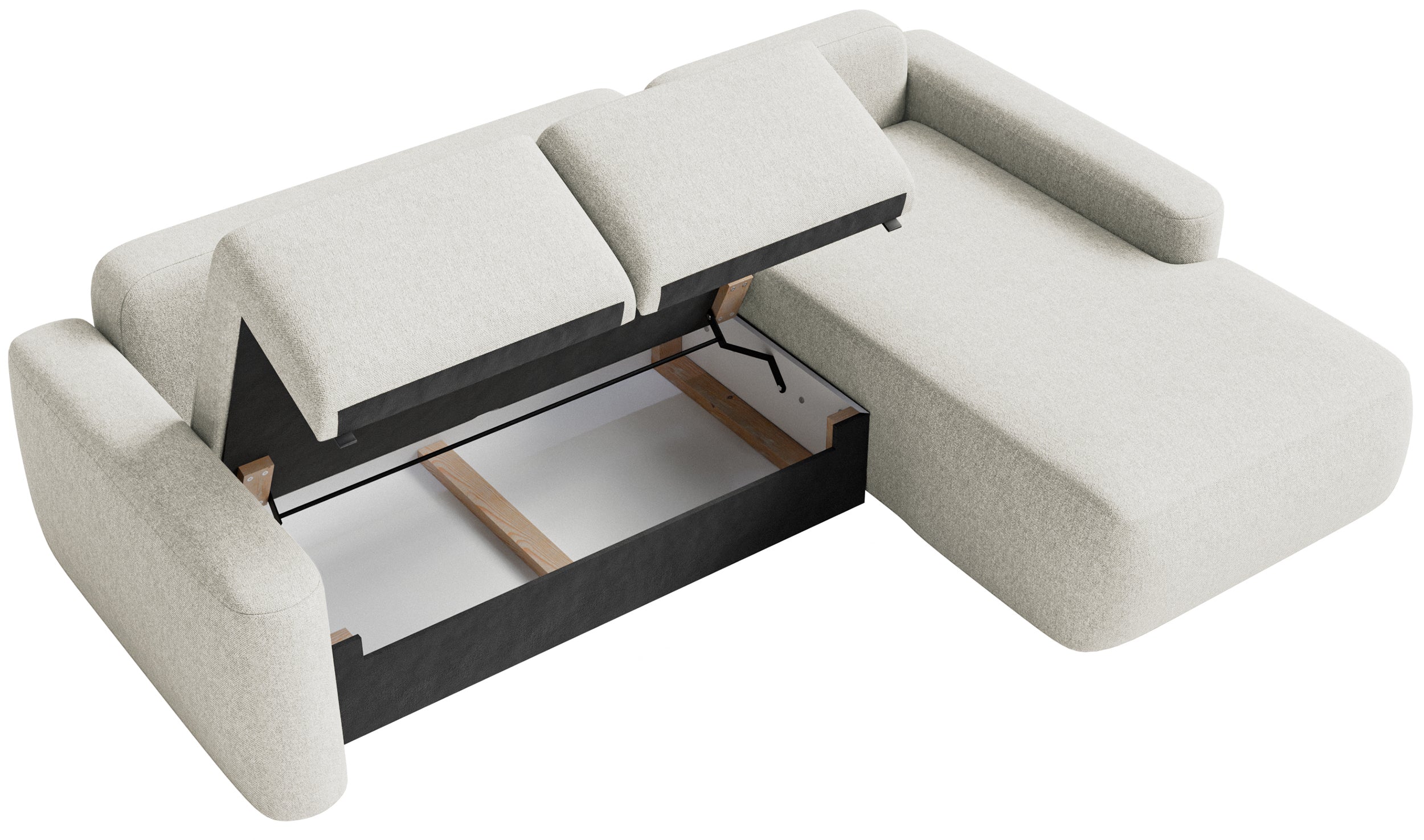 Ecksofa mit Schlaffunktion Carnos Mini, L-förmig, rechtsseitig, cremefarben, pflegeleichter Chenille-Stoff