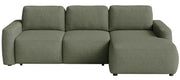 Ecksofa mit Schlaffunktion Carnos Mini, L-förmig, rechtsseitig, olivgrüner Chenille-Stoff, pflegeleicht