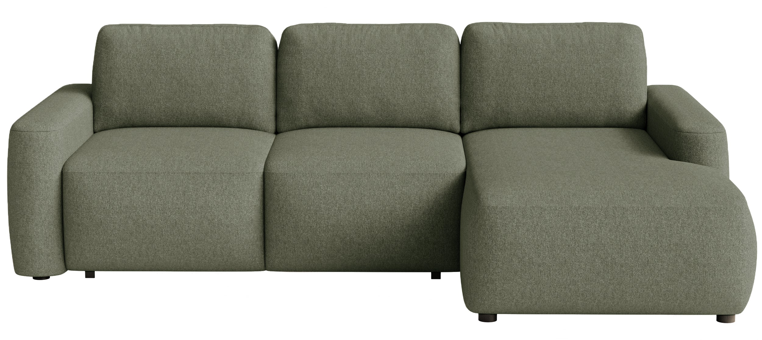 Ecksofa mit Schlaffunktion Carnos Mini, L-förmig, rechtsseitig, olivgrüner Chenille-Stoff, pflegeleicht