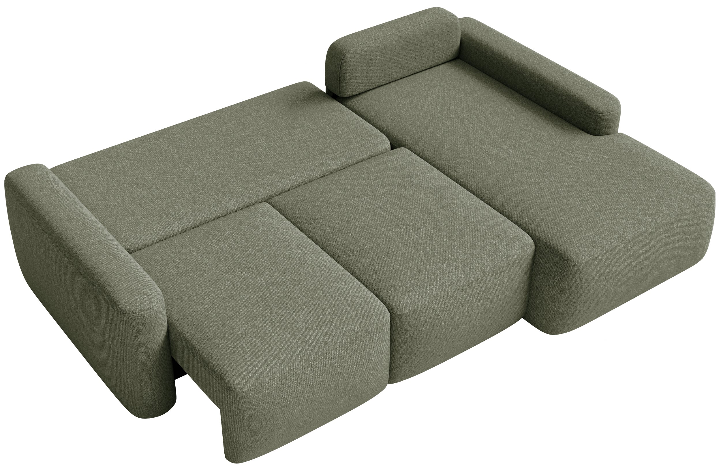 Ecksofa mit Schlaffunktion Carnos Mini, L-förmig, rechtsseitig, olivgrüner Chenille-Stoff, pflegeleicht
