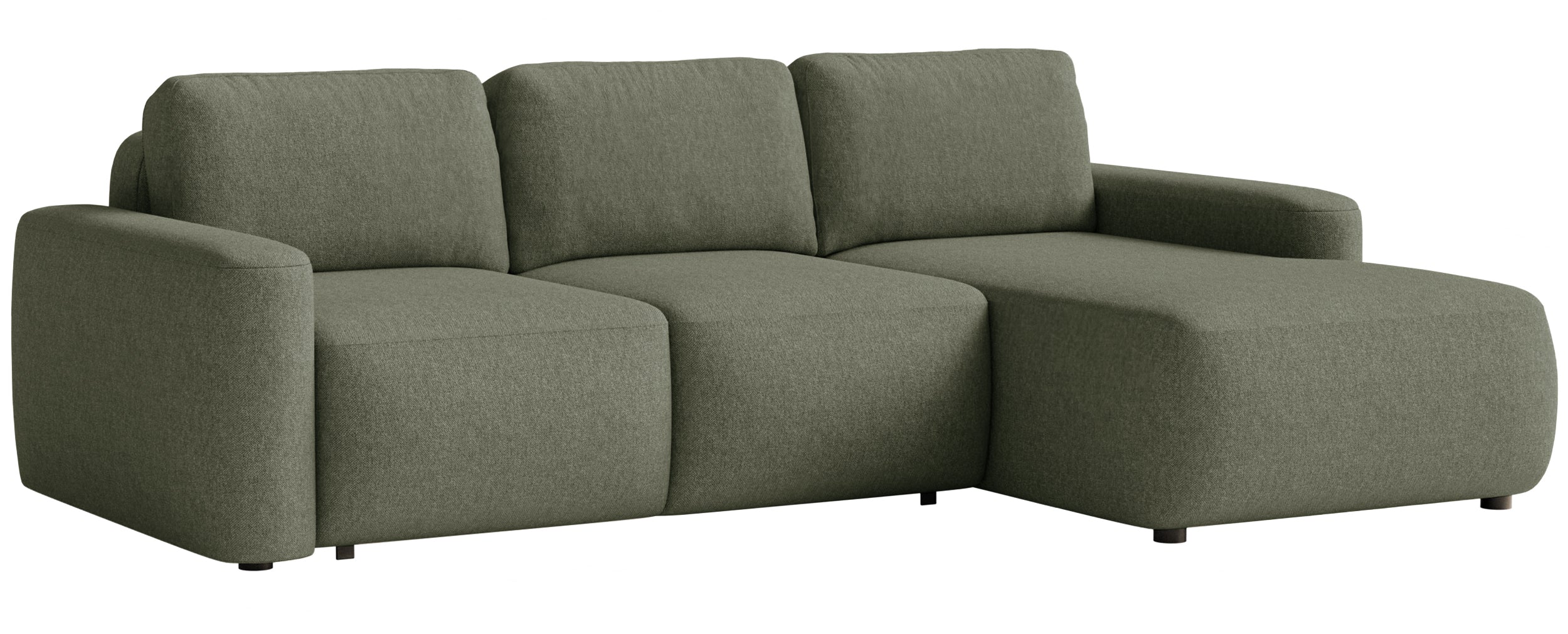 Ecksofa mit Schlaffunktion Carnos Mini, L-förmig, rechtsseitig, olivgrüner Chenille-Stoff, pflegeleicht
