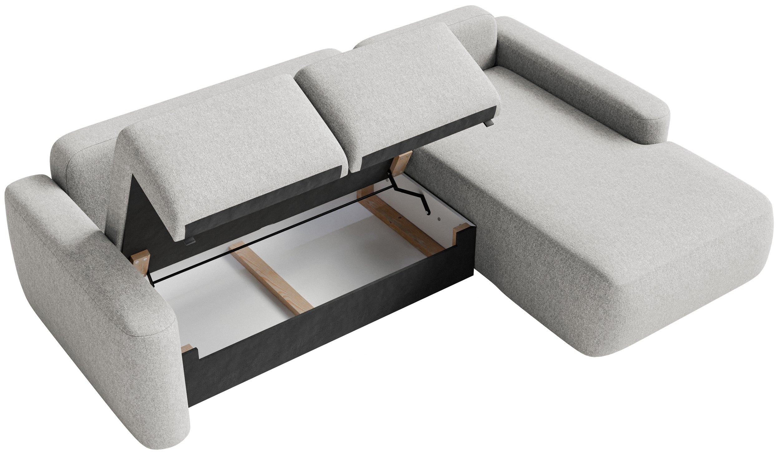 Ecksofa mit Schlaffunktion Carnos Mini, L-förmig, rechtsseitig, grau-beige, pflegeleichter Chenille-Stoff