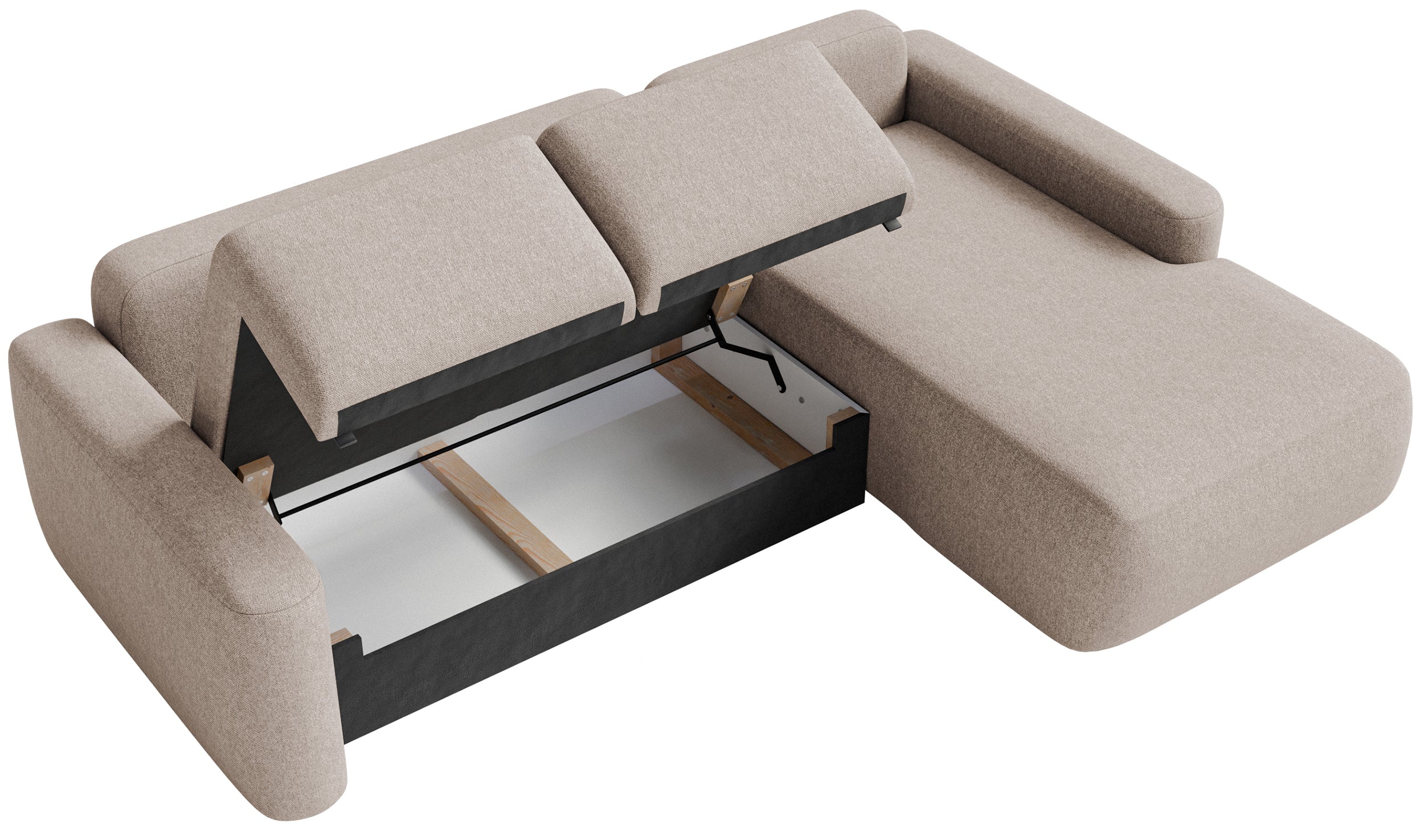 Ecksofa mit Schlaffunktion Carnos Mini, L-Form, rechtsseitig, beige, leicht zu reinigender Chenille-Stoff