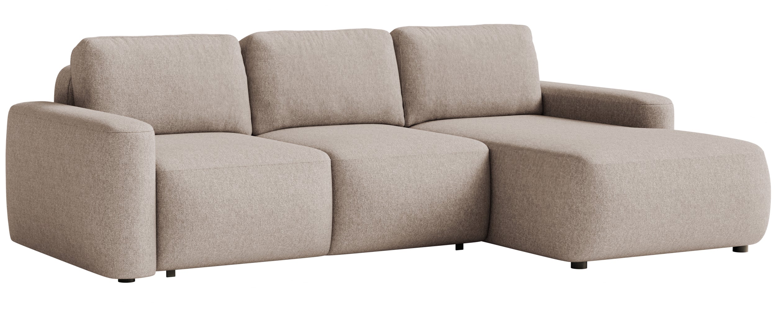 Ecksofa mit Schlaffunktion Carnos Mini, L-Form, rechtsseitig, beige, leicht zu reinigender Chenille-Stoff