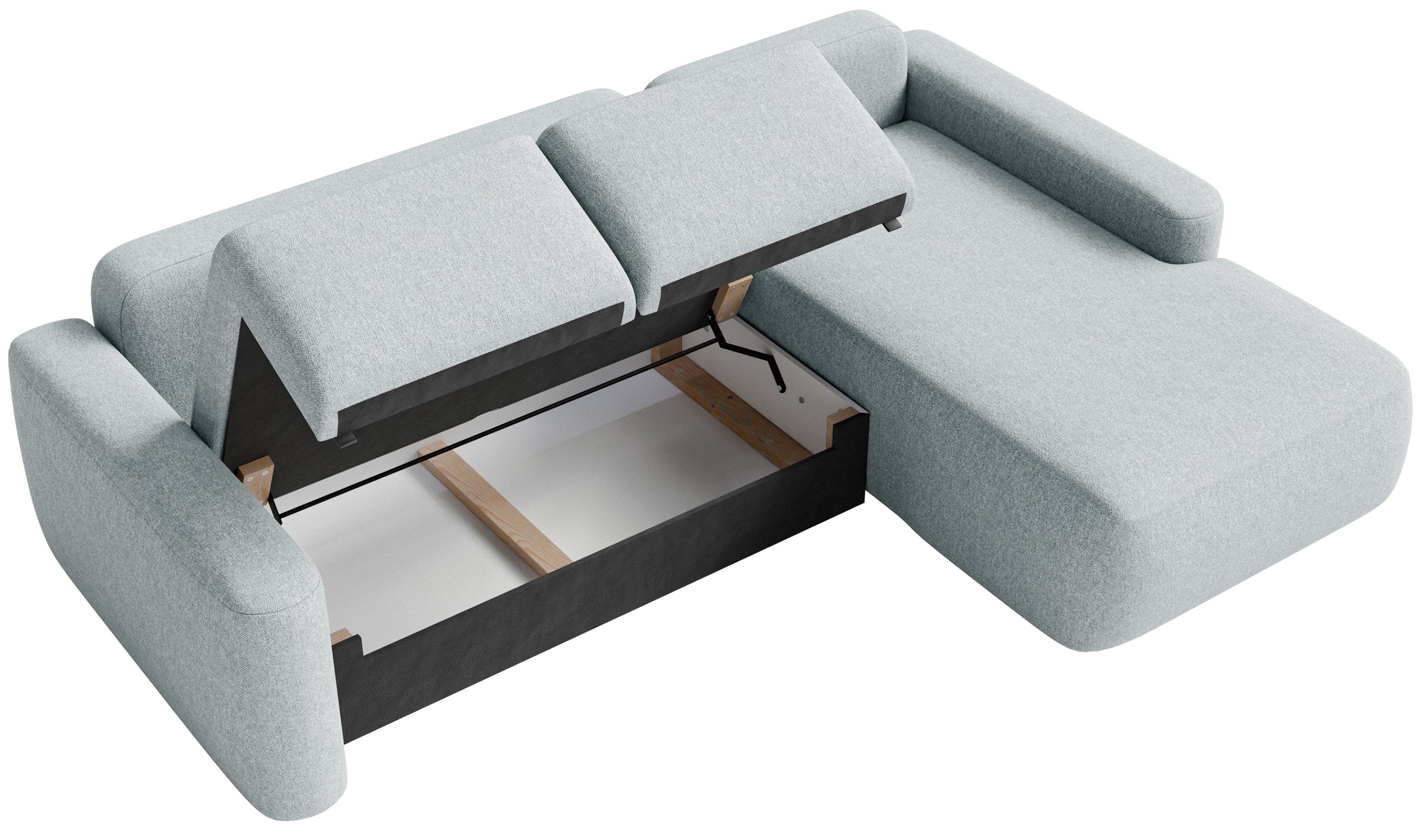 Ecksofa mit Schlaffunktion Carnos Mini, L-förmig, rechtsseitig, grau, pflegeleichter Chenille-Stoff