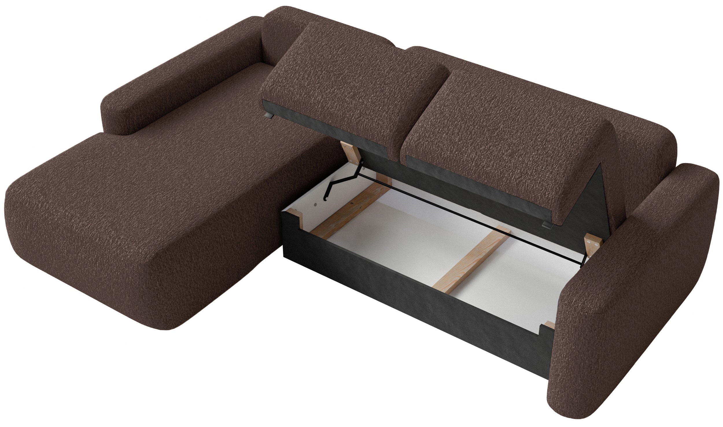 Ecksofa mit Schlafunktion Carnos Mini, L-förmig, linksseitig, braunes Chenille